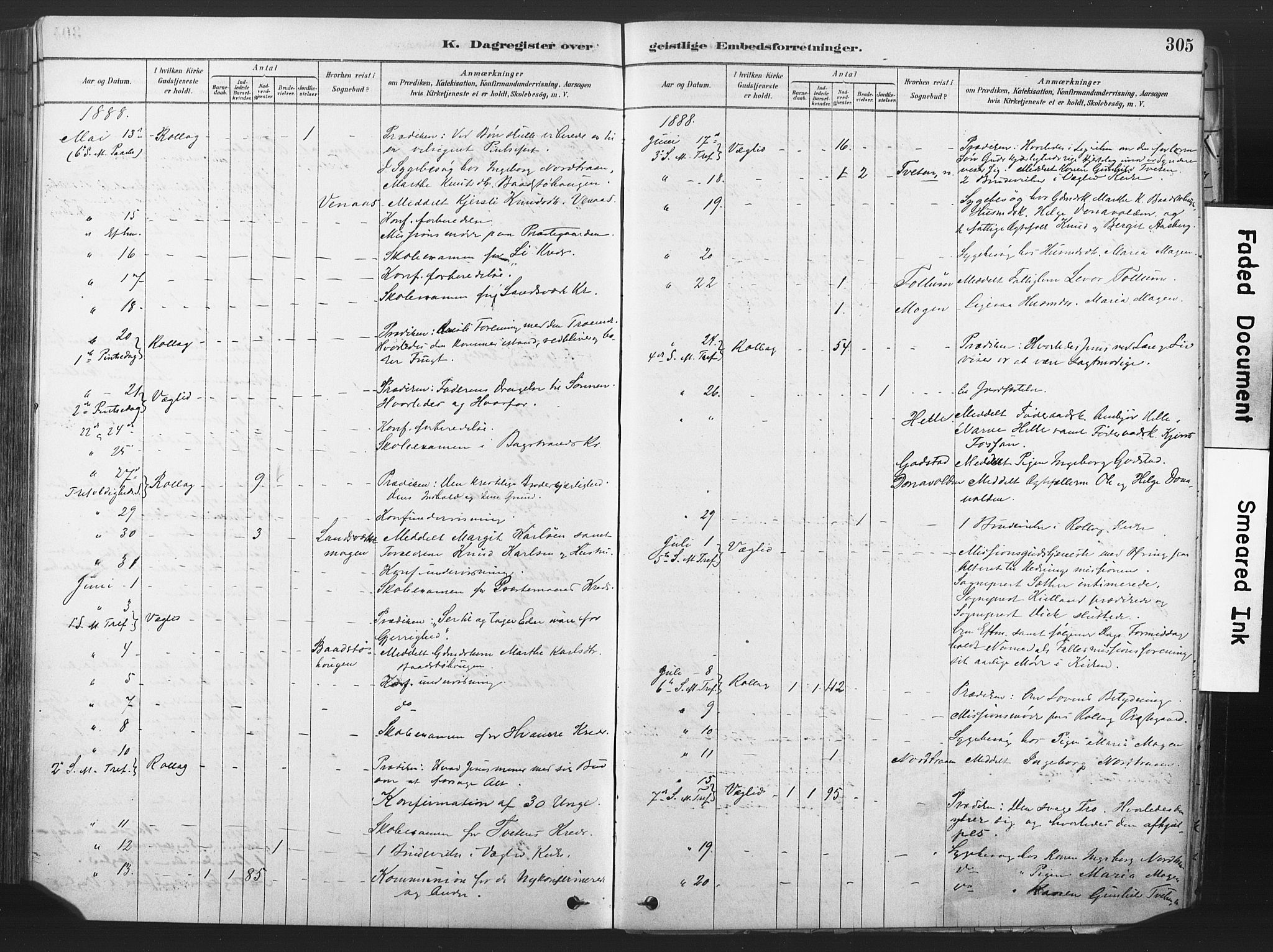 Rollag kirkebøker, AV/SAKO-A-240/F/Fa/L0011: Parish register (official) no. I 11, 1878-1902, p. 305