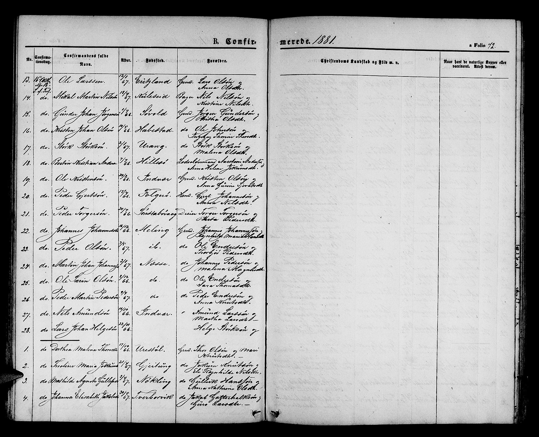 Finnås sokneprestembete, AV/SAB-A-99925/H/Ha/Hab/Habb/L0002: Parish register (copy) no. B 2, 1871-1881, p. 72