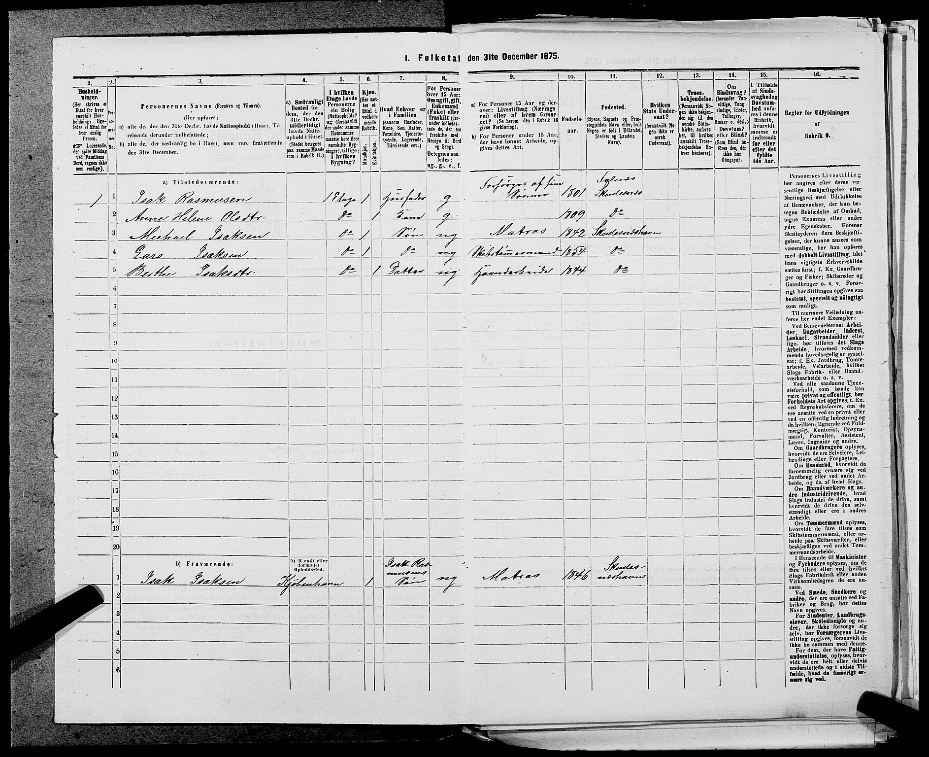 SAST, 1875 census for 1104B Skudenes/Skudeneshavn, 1875, p. 256