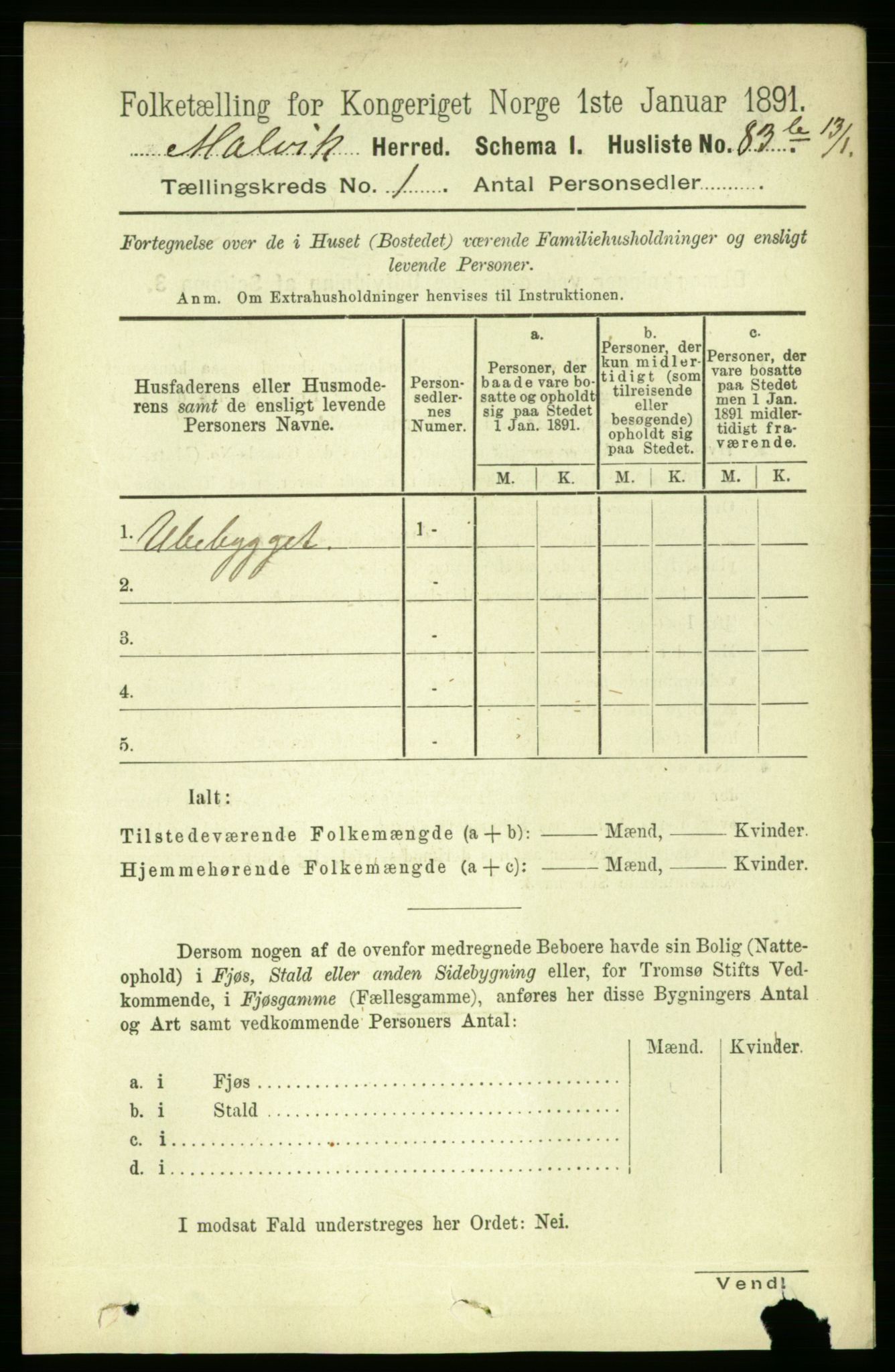 RA, 1891 census for 1663 Malvik, 1891, p. 103