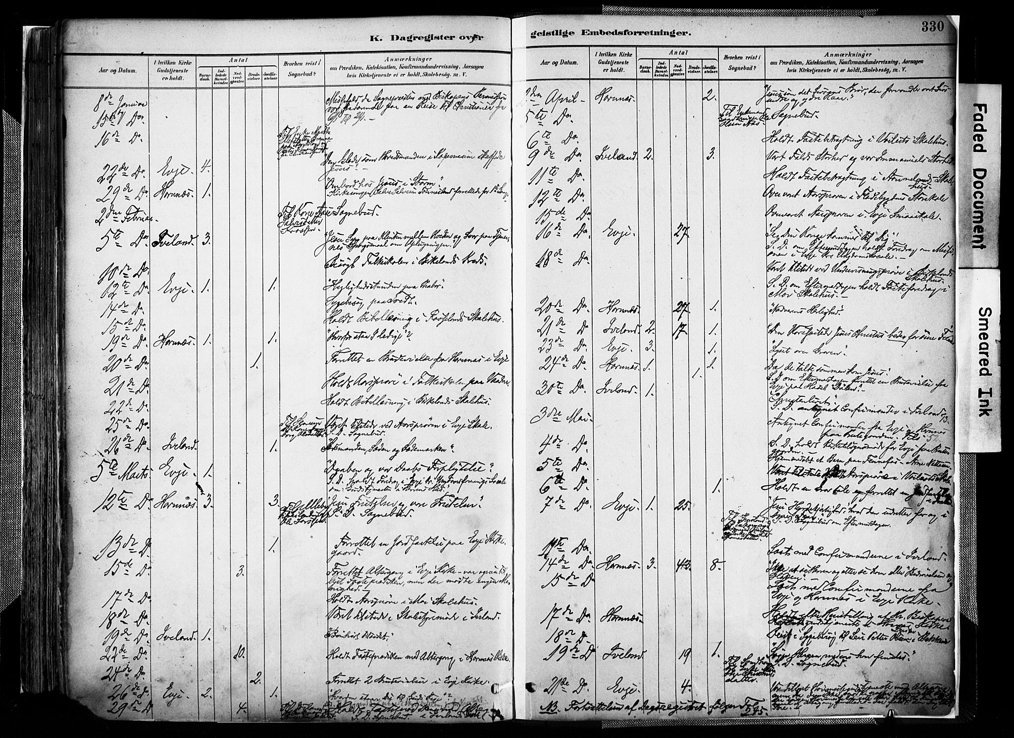 Evje sokneprestkontor, AV/SAK-1111-0008/F/Fa/Faa/L0007: Parish register (official) no. A 7, 1884-1909, p. 330