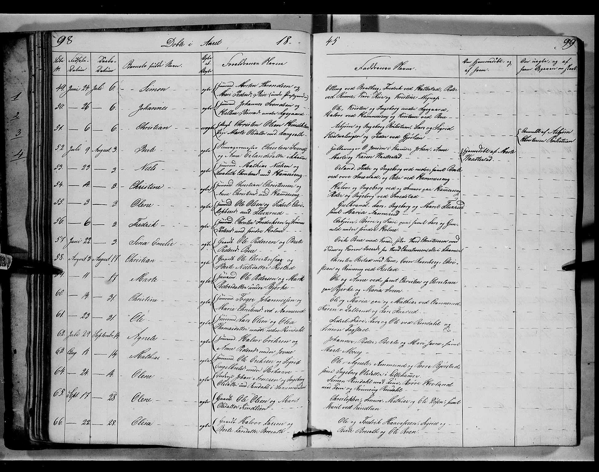 Fåberg prestekontor, AV/SAH-PREST-086/H/Ha/Hab/L0006: Parish register (copy) no. 6, 1837-1855, p. 98-99