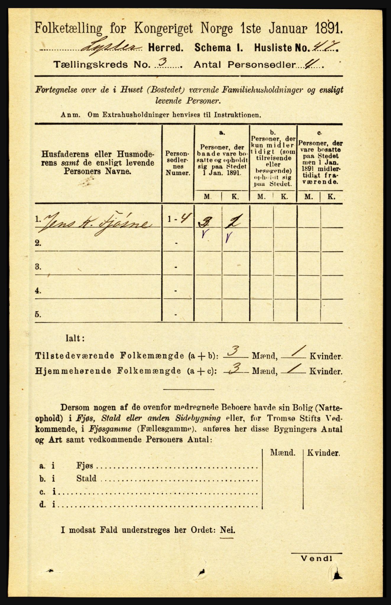 RA, 1891 census for 1426 Luster, 1891, p. 1148