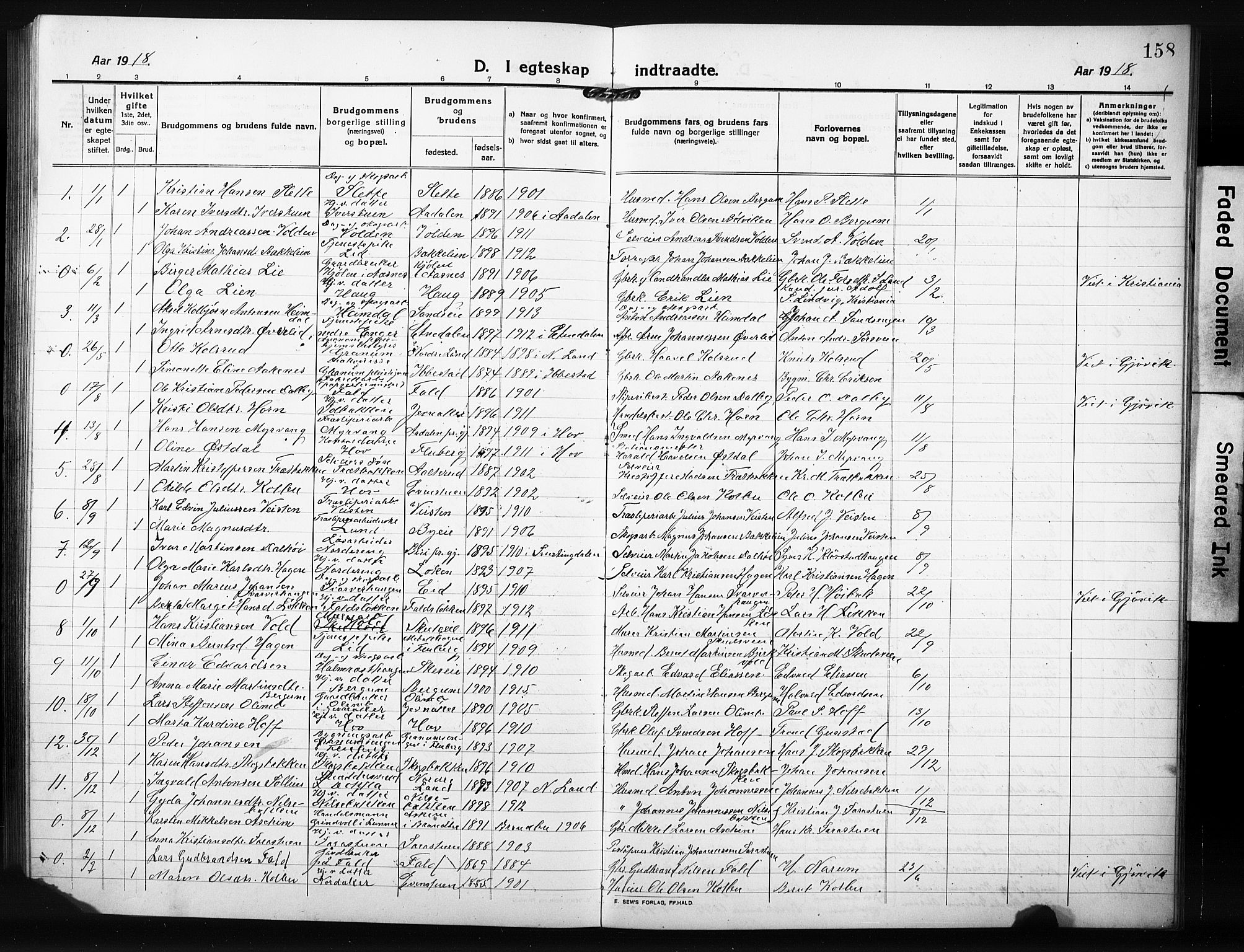 Søndre Land prestekontor, AV/SAH-PREST-122/L/L0007: Parish register (copy) no. 7, 1915-1932, p. 158