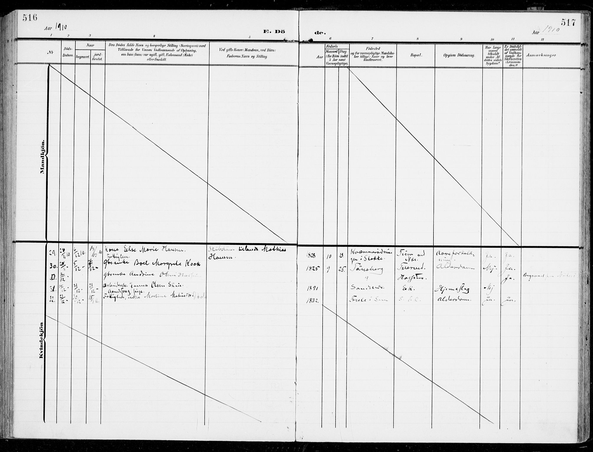 Sem kirkebøker, SAKO/A-5/F/Fb/L0006: Parish register (official) no. II 6, 1905-1918, p. 516-517