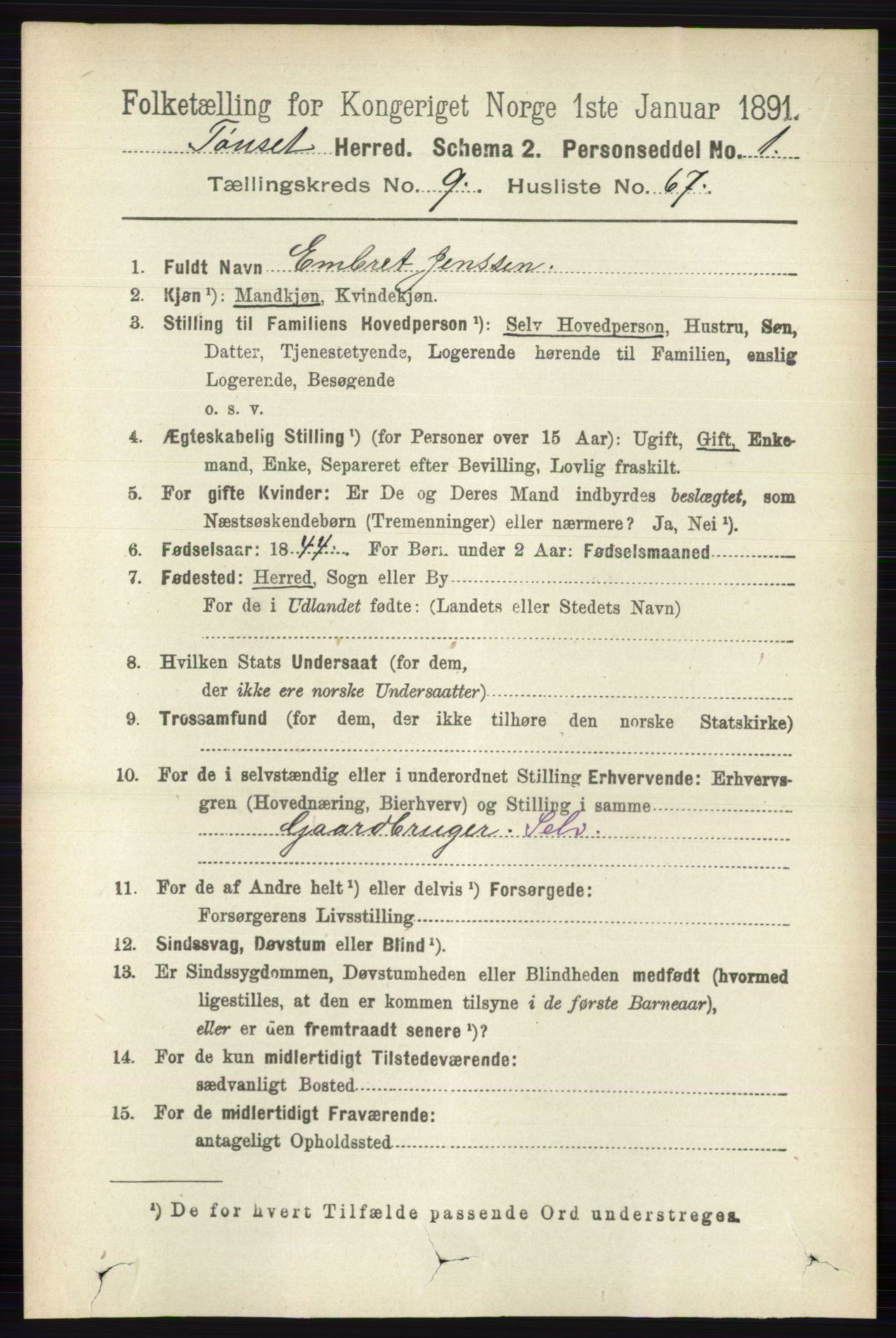 RA, 1891 census for 0437 Tynset, 1891, p. 2794