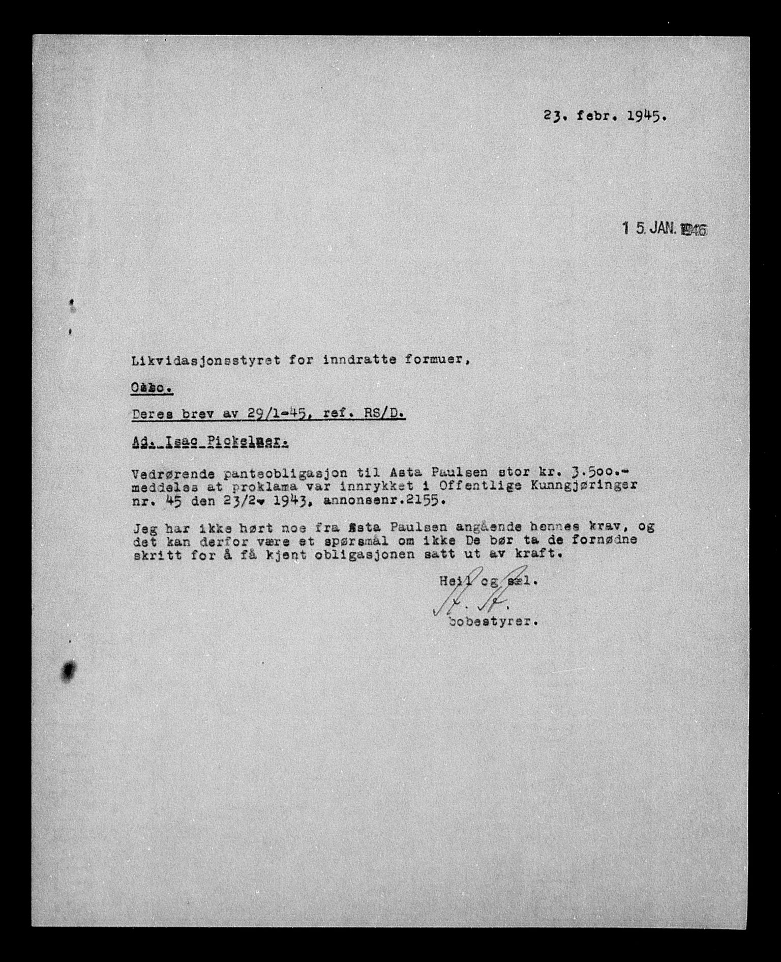 Justisdepartementet, Tilbakeføringskontoret for inndratte formuer, AV/RA-S-1564/H/Hc/Hcb/L0915: --, 1945-1947, p. 200