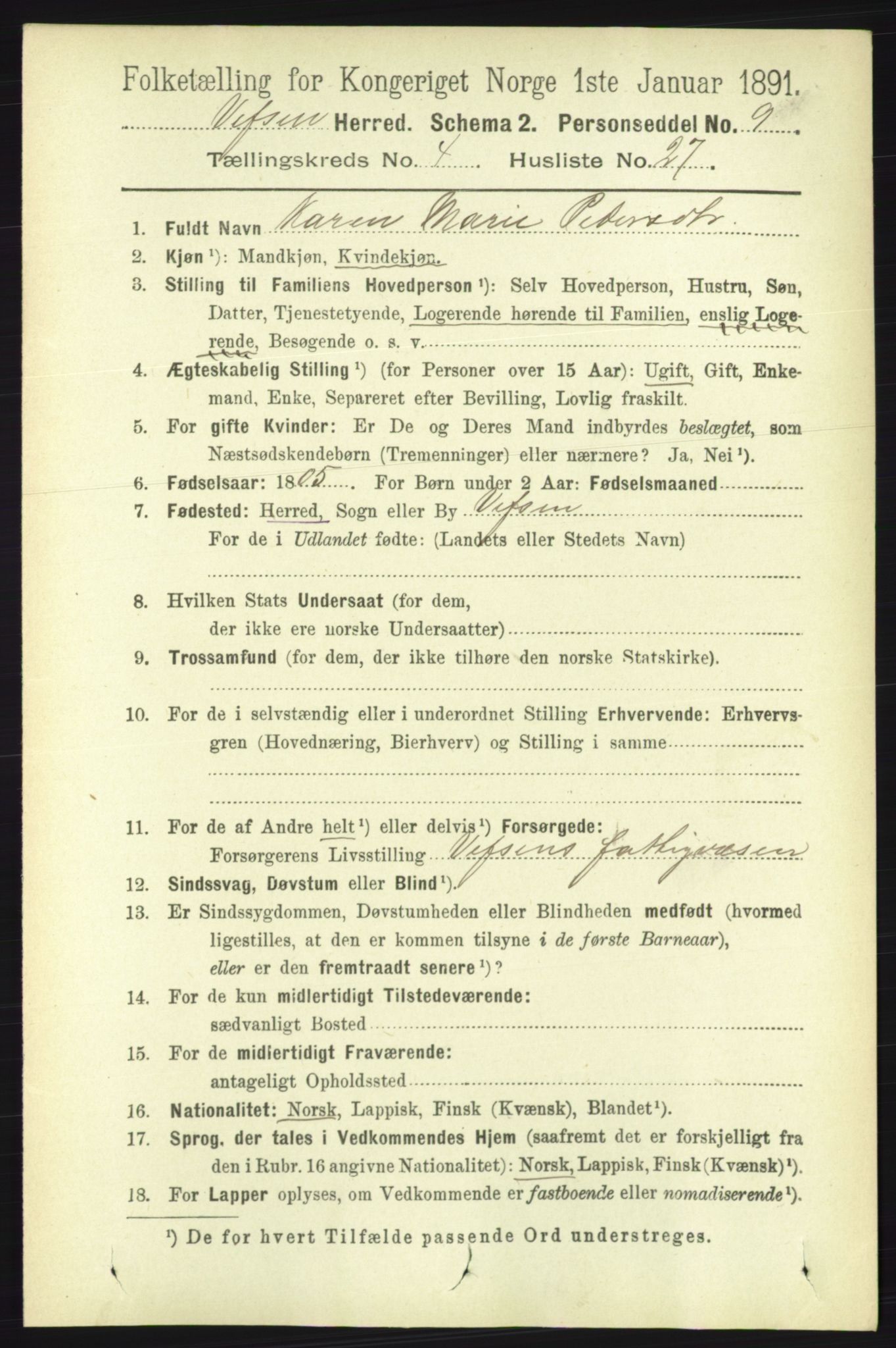 RA, 1891 census for 1824 Vefsn, 1891, p. 1818
