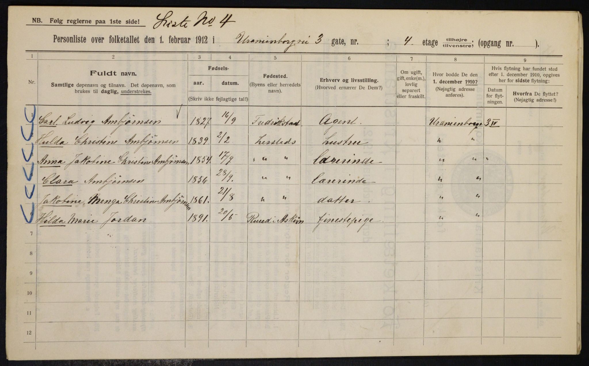 OBA, Municipal Census 1912 for Kristiania, 1912, p. 120356