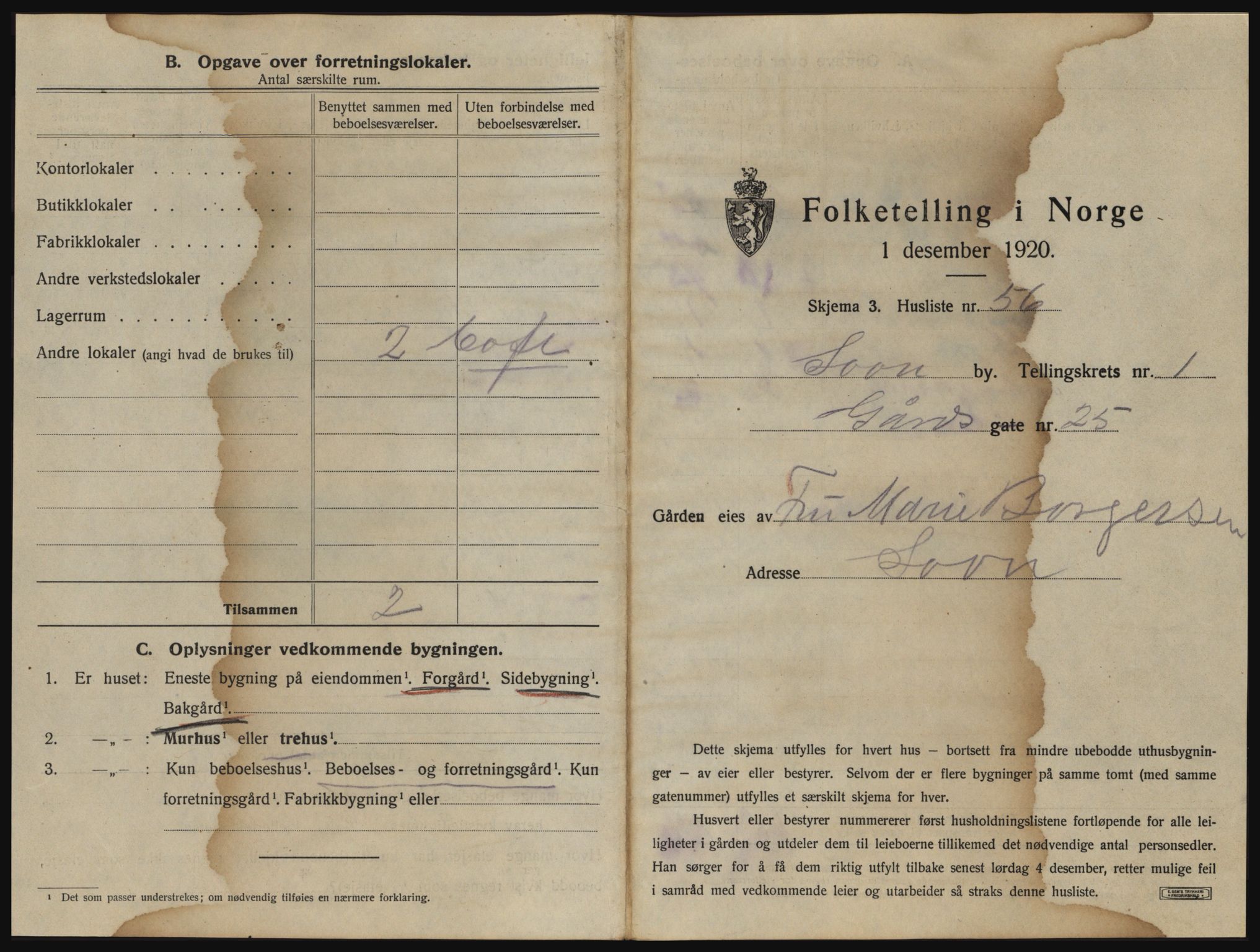 SAO, 1920 census for Son, 1920, p. 124