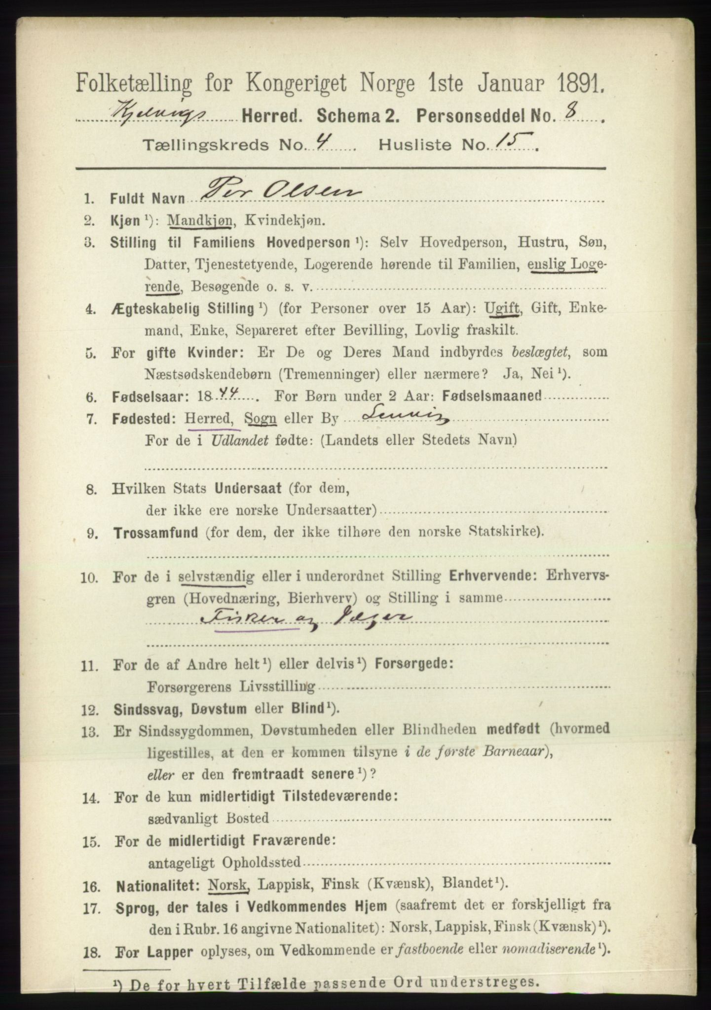 RA, 1891 census for 2019 Kjelvik, 1891, p. 528