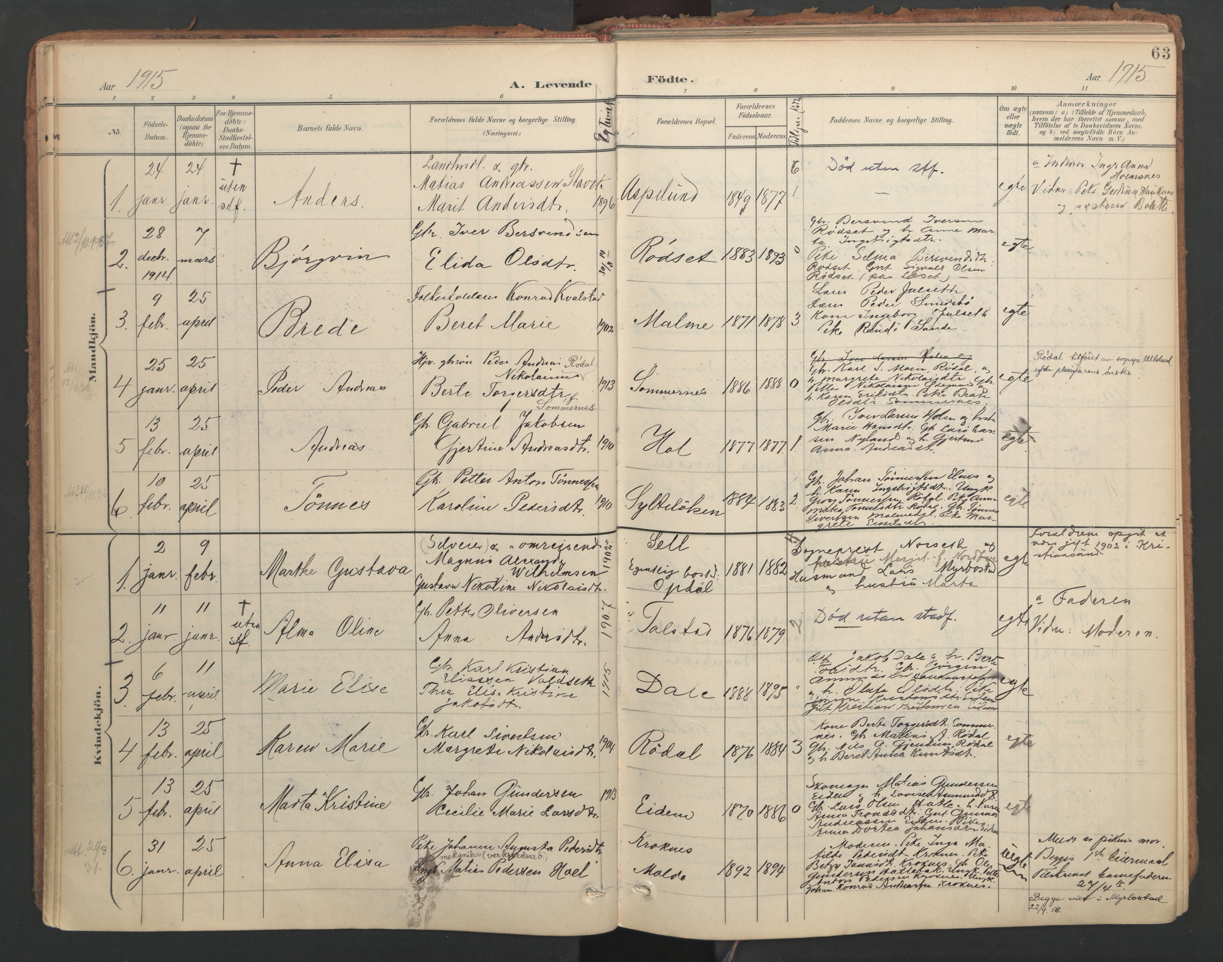 Ministerialprotokoller, klokkerbøker og fødselsregistre - Møre og Romsdal, AV/SAT-A-1454/564/L0741: Parish register (official) no. 564A02, 1900-1976, p. 63