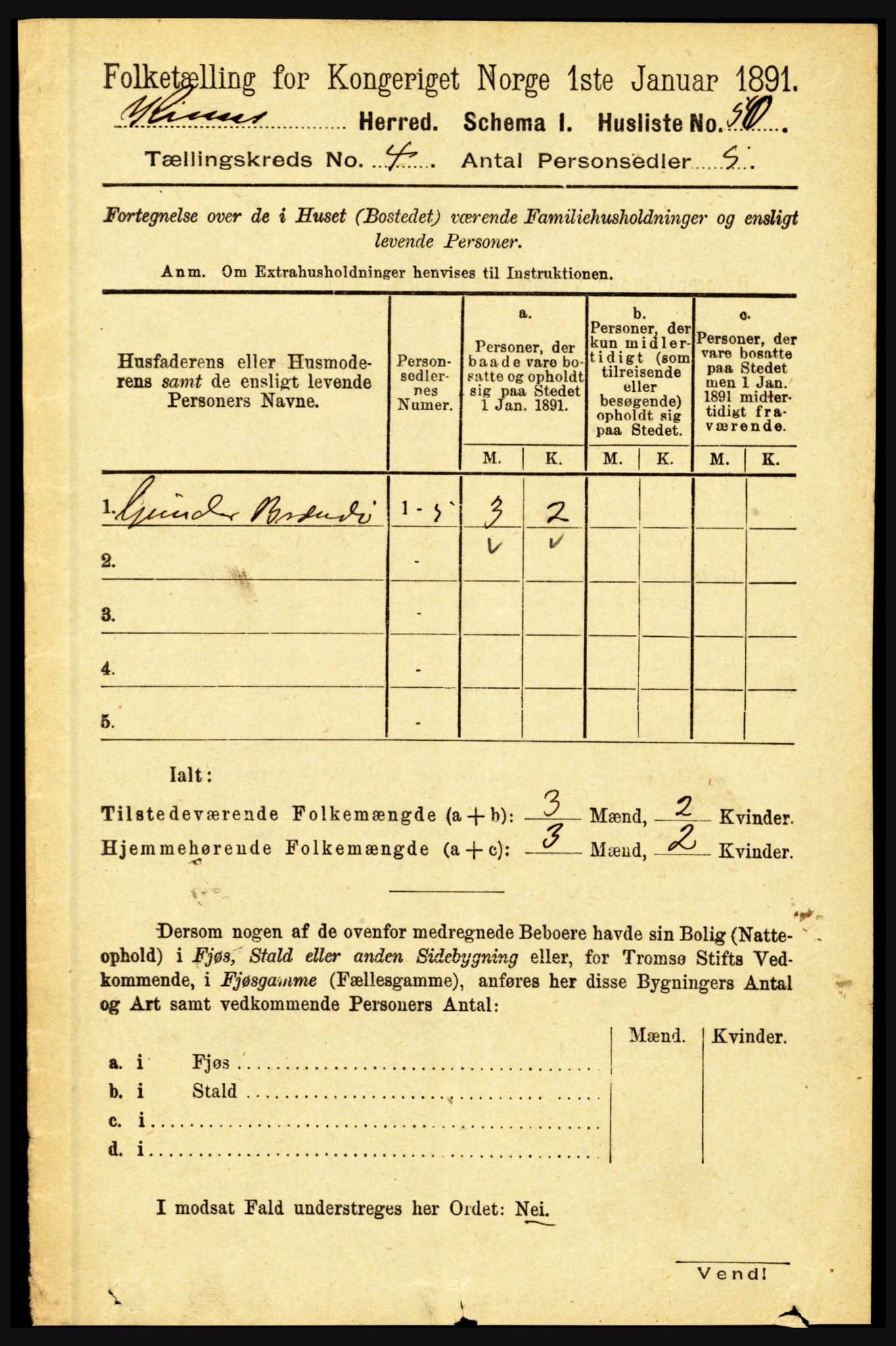RA, 1891 census for 1437 Kinn, 1891, p. 1305