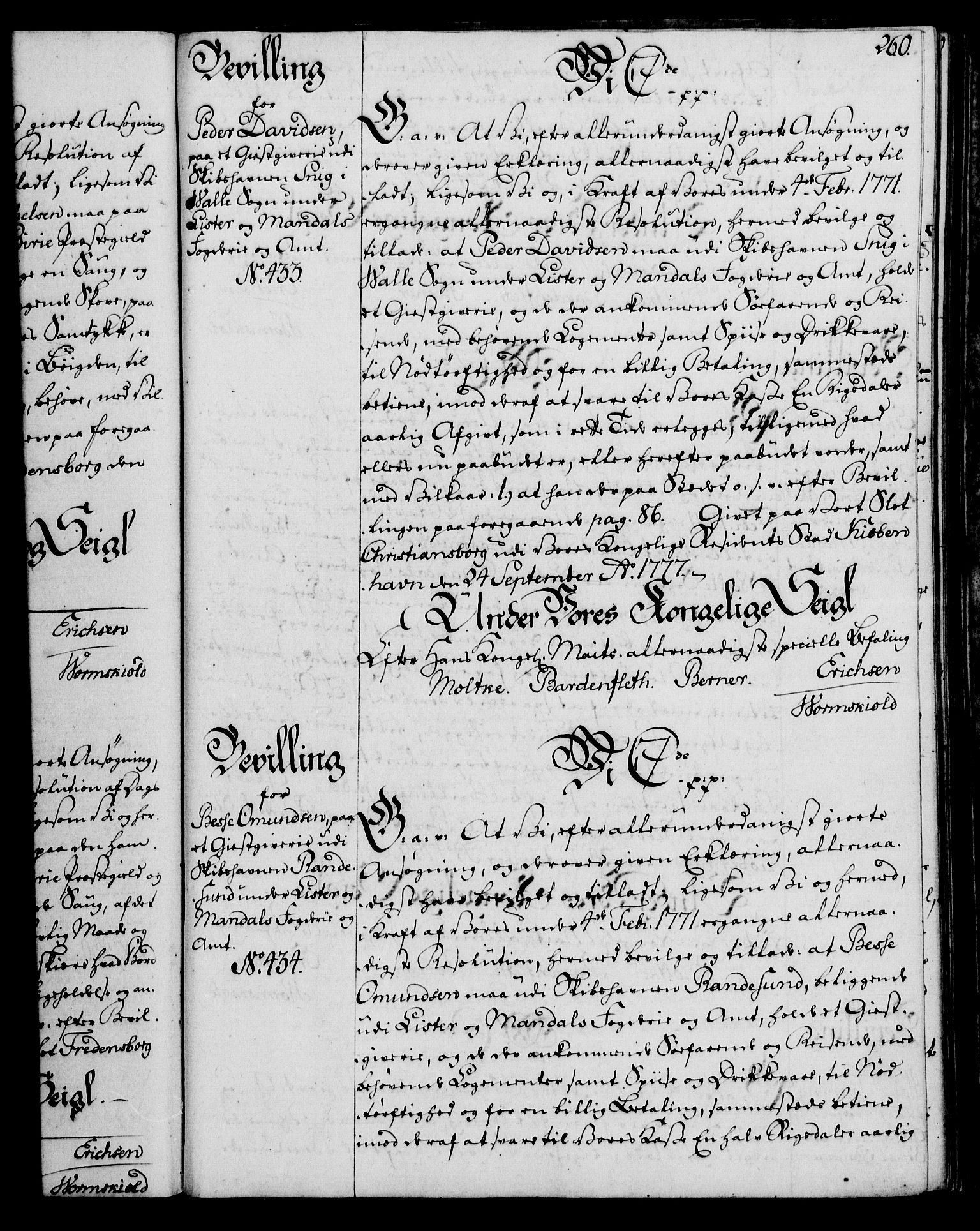 Rentekammeret, Kammerkanselliet, AV/RA-EA-3111/G/Gg/Gga/L0010: Norsk ekspedisjonsprotokoll med register (merket RK 53.10), 1773-1778, p. 260