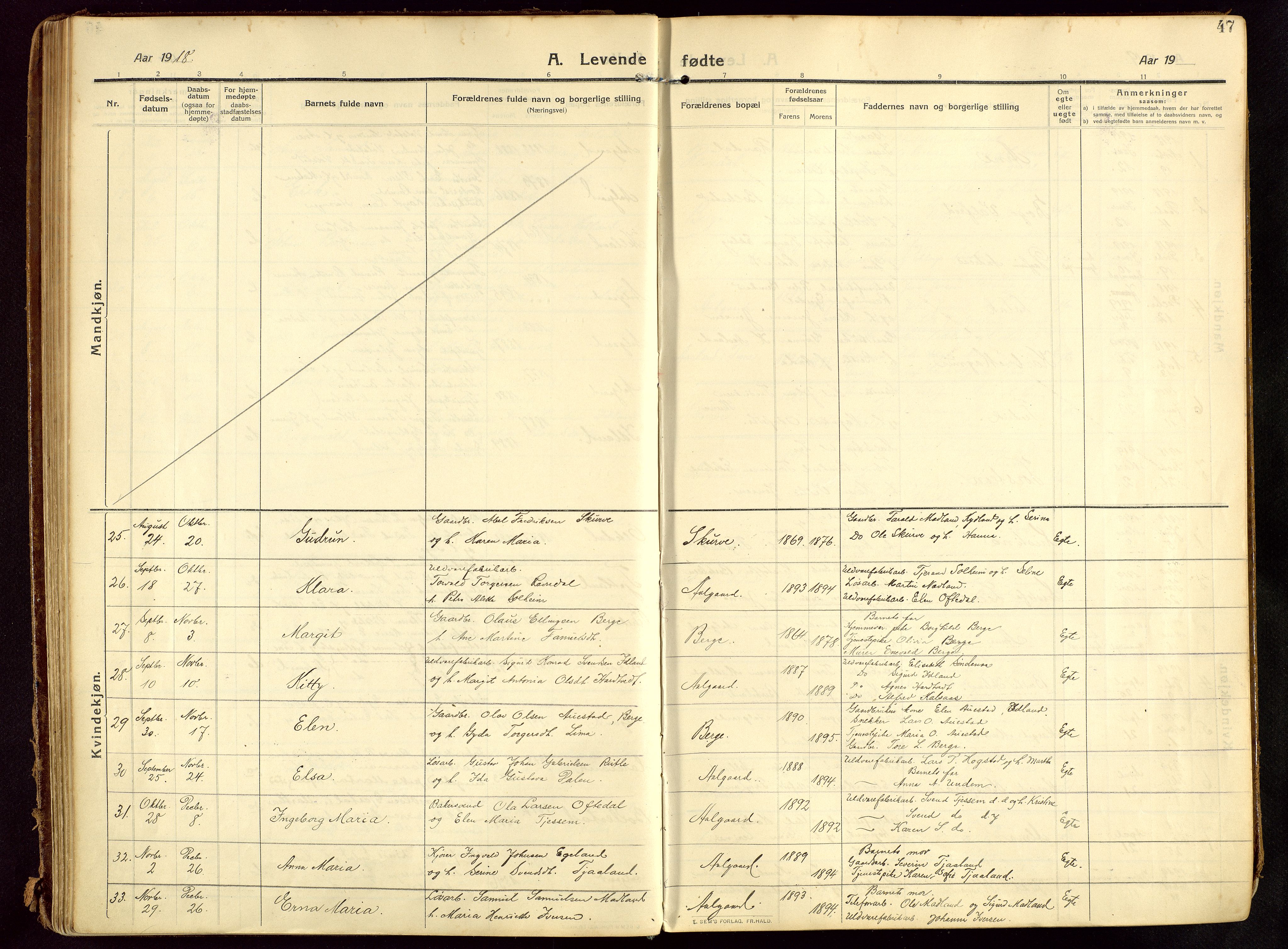 Lye sokneprestkontor, AV/SAST-A-101794/002/B/L0001: Parish register (official) no. A 13, 1910-1925, p. 47