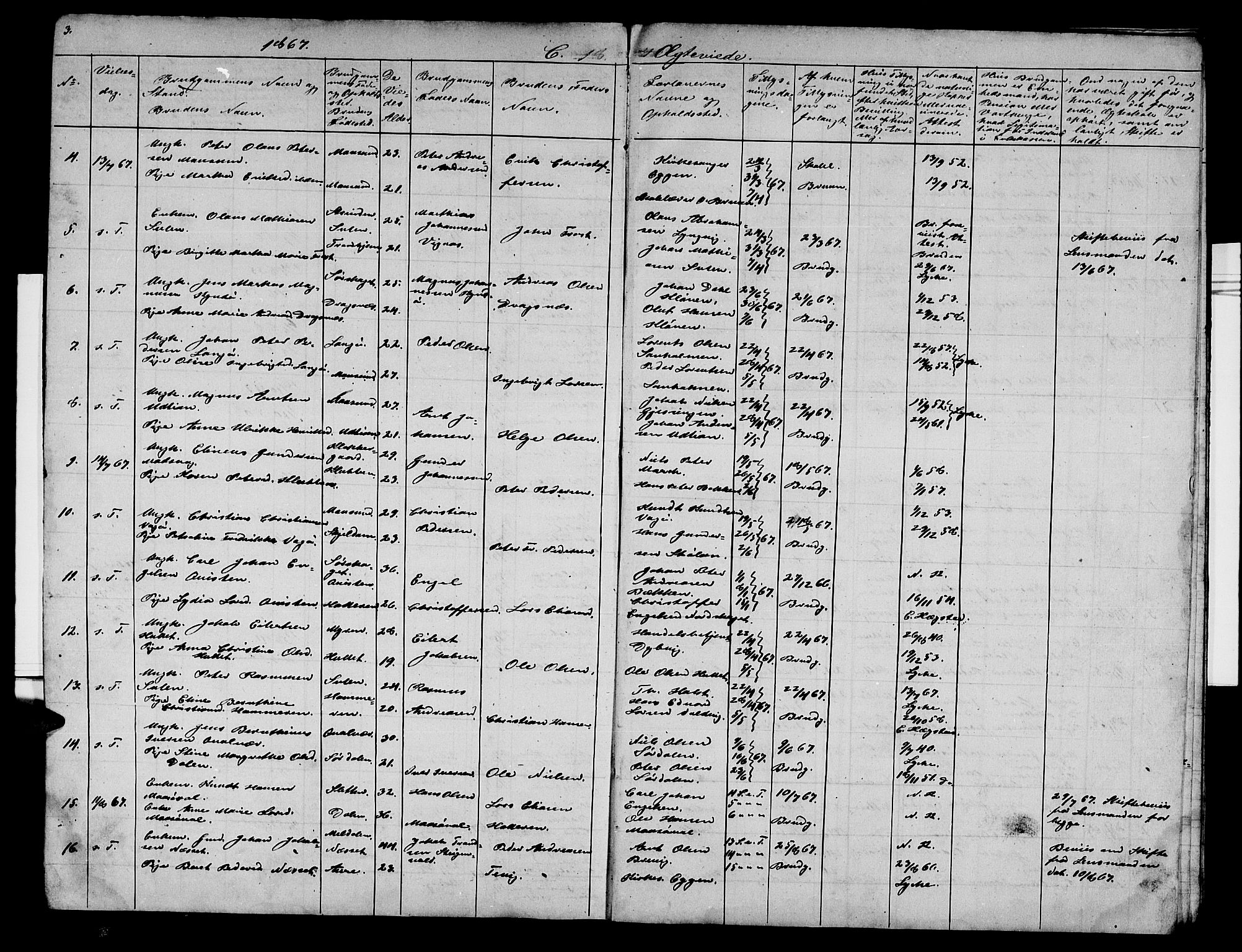 Ministerialprotokoller, klokkerbøker og fødselsregistre - Sør-Trøndelag, SAT/A-1456/640/L0584: Parish register (copy) no. 640C02, 1866-1877, p. 3