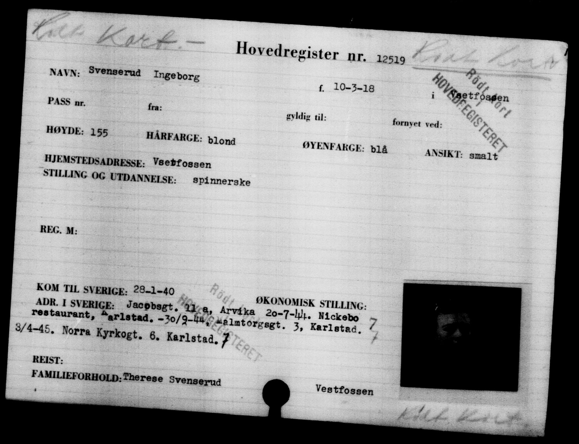 Den Kgl. Norske Legasjons Flyktningskontor, RA/S-6753/V/Va/L0006: Kjesäterkartoteket.  Flyktningenr. 9400-12711, 1940-1945, p. 3552