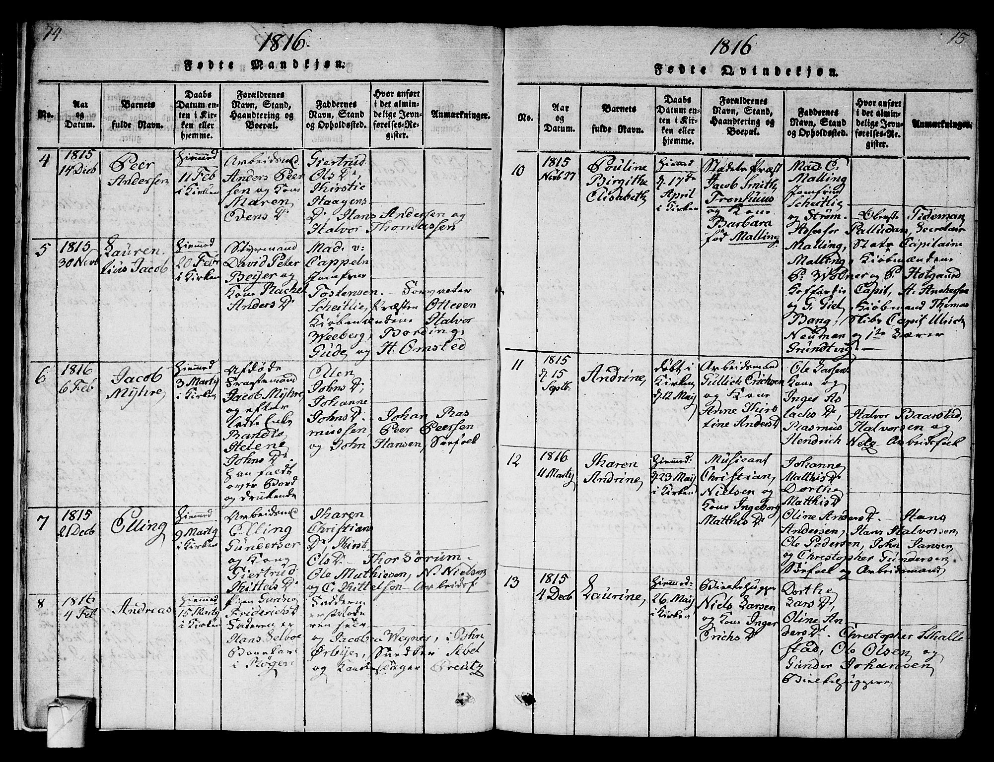 Strømsø kirkebøker, SAKO/A-246/F/Fa/L0011: Parish register (official) no. I 11, 1815-1829, p. 14-15
