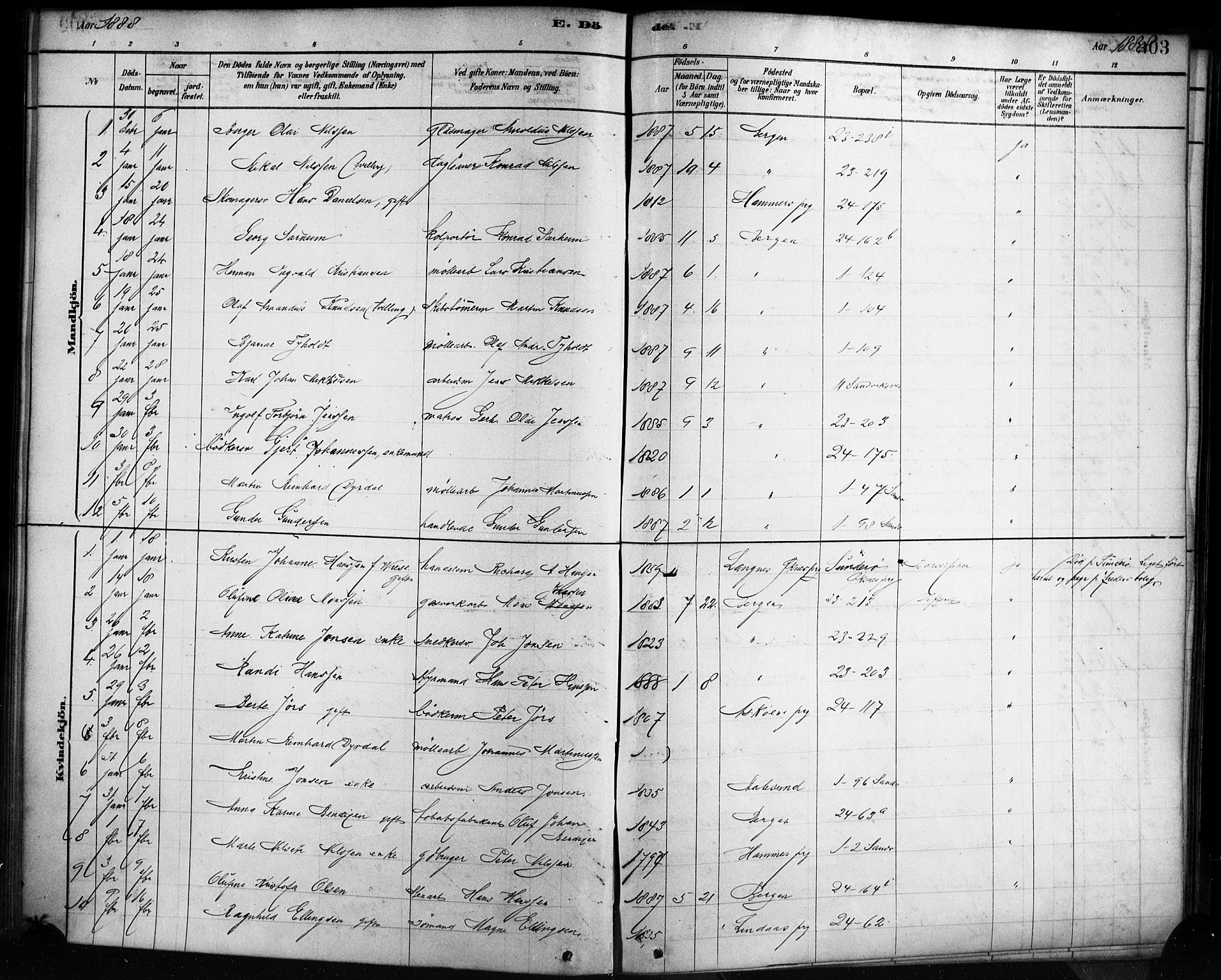 Sandviken Sokneprestembete, SAB/A-77601/H/Ha/L0002: Parish register (official) no. A 2, 1878-1896, p. 303