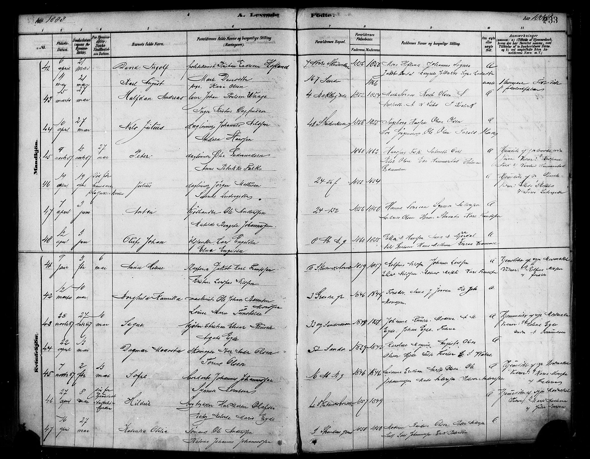 Sandviken Sokneprestembete, SAB/A-77601/H/Ha/L0004: Parish register (official) no. B 1, 1878-1891, p. 233