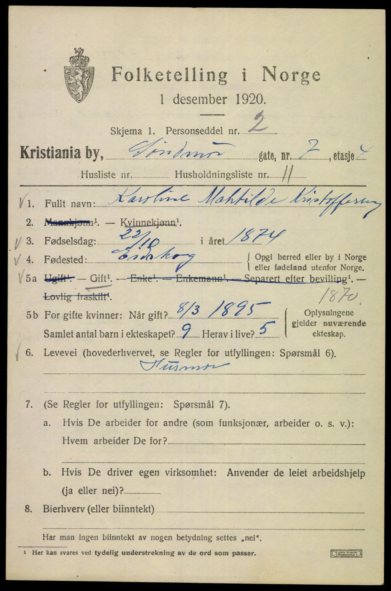 SAO, 1920 census for Kristiania, 1920, p. 561717