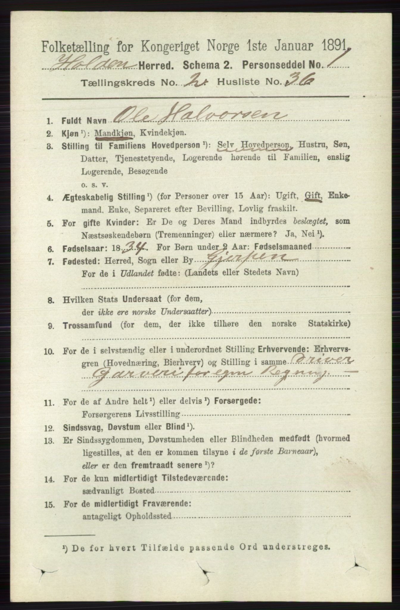 RA, 1891 census for 0819 Holla, 1891, p. 1004