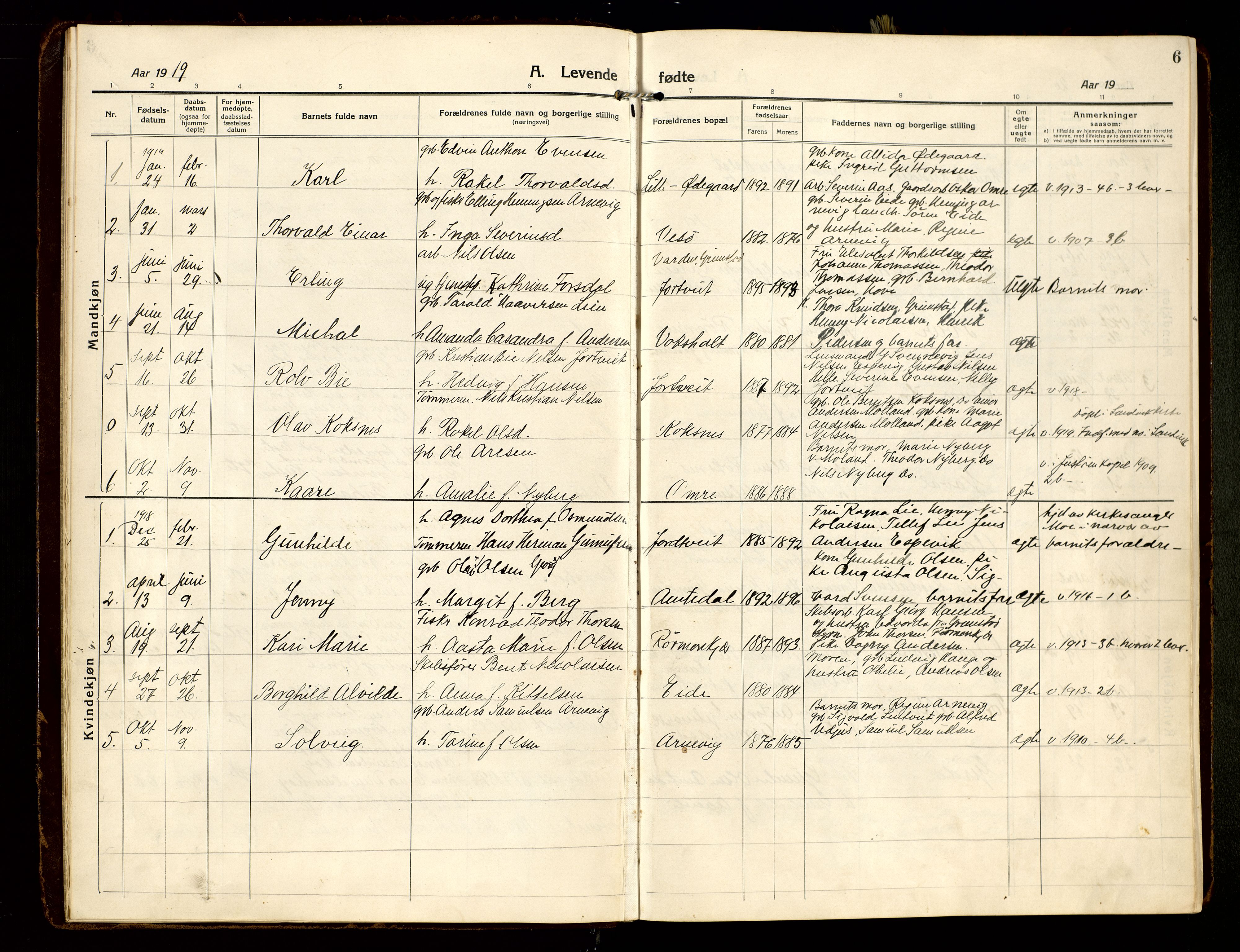 Hommedal sokneprestkontor, SAK/1111-0023/F/Fa/Faa/L0004: Parish register (official) no. A 4, 1916-1945, p. 6