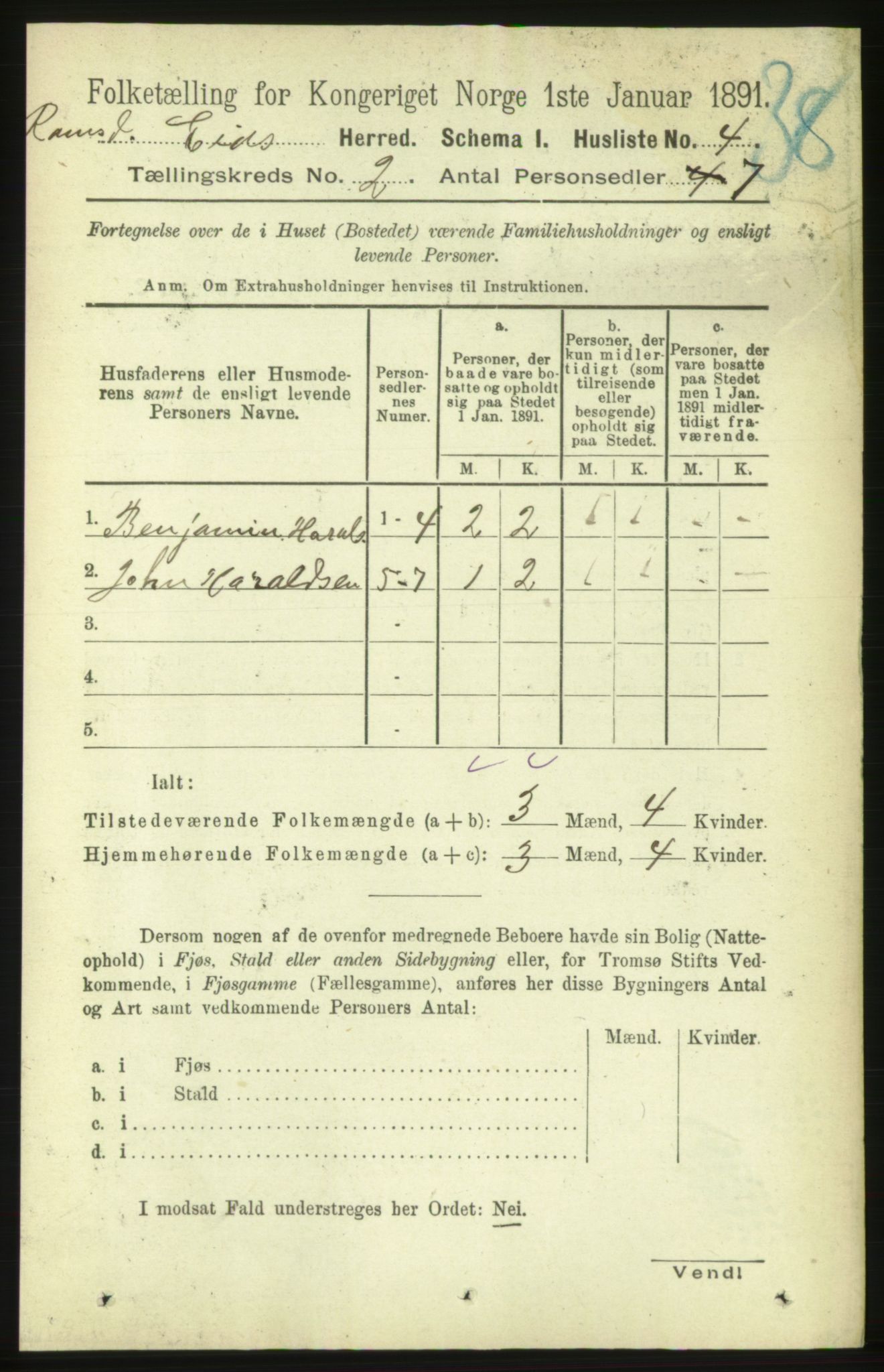 RA, 1891 census for 1538 Eid, 1891, p. 421