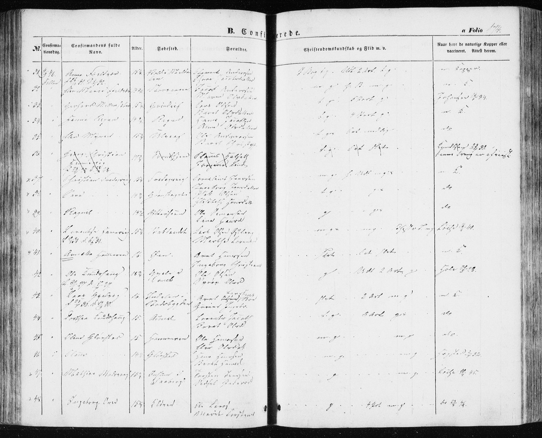 Ministerialprotokoller, klokkerbøker og fødselsregistre - Sør-Trøndelag, AV/SAT-A-1456/634/L0529: Parish register (official) no. 634A05, 1843-1851, p. 174