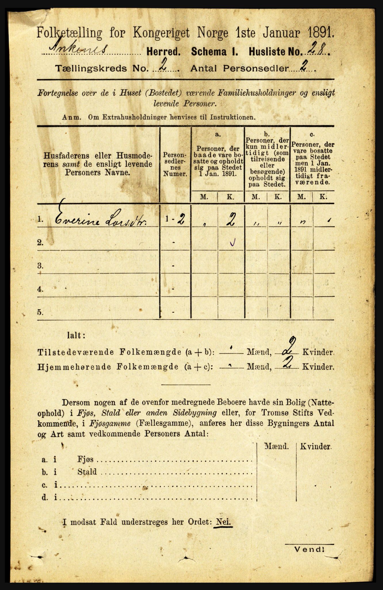 RA, 1891 census for 1855 Ankenes, 1891, p. 766