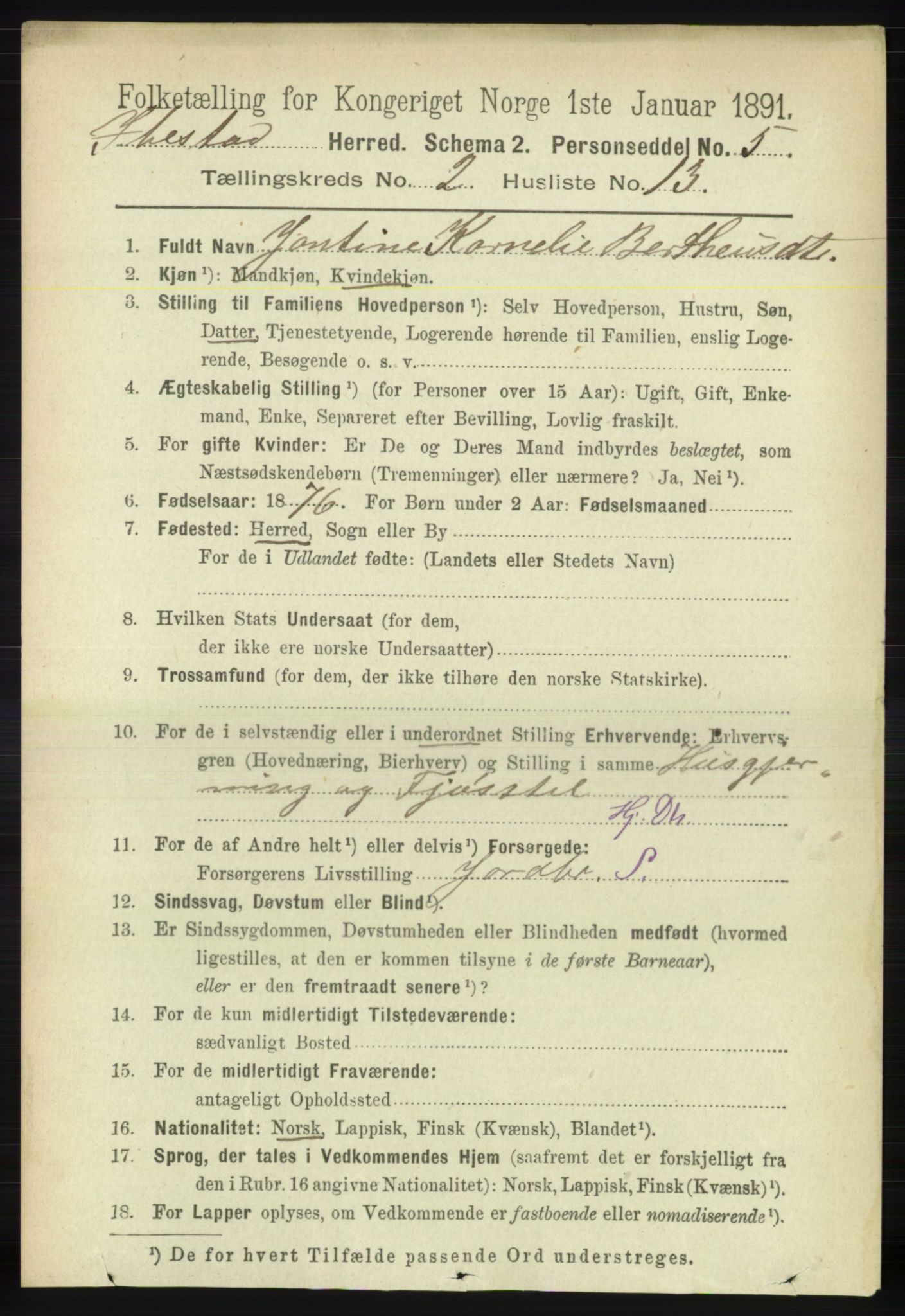 RA, 1891 census for 1917 Ibestad, 1891, p. 891