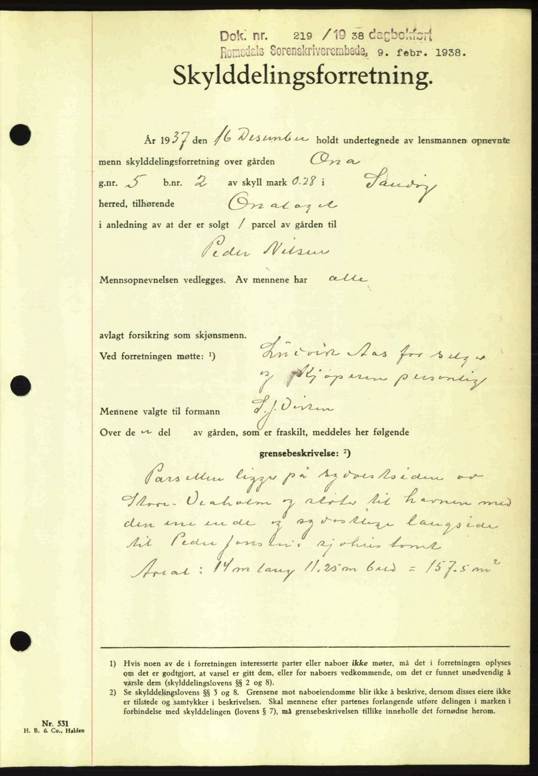 Romsdal sorenskriveri, AV/SAT-A-4149/1/2/2C: Mortgage book no. A4, 1937-1938, Diary no: : 219/1938