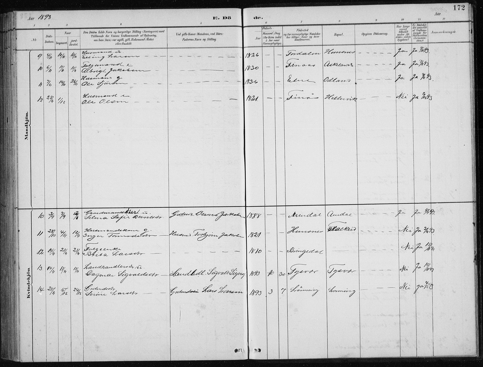 Tysvær sokneprestkontor, AV/SAST-A -101864/H/Ha/Hab/L0004: Parish register (copy) no. B 4, 1883-1896, p. 172