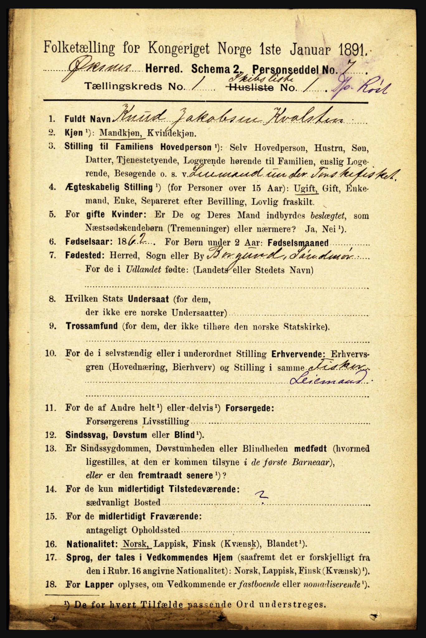 RA, 1891 census for 1868 Øksnes, 1891, p. 3507