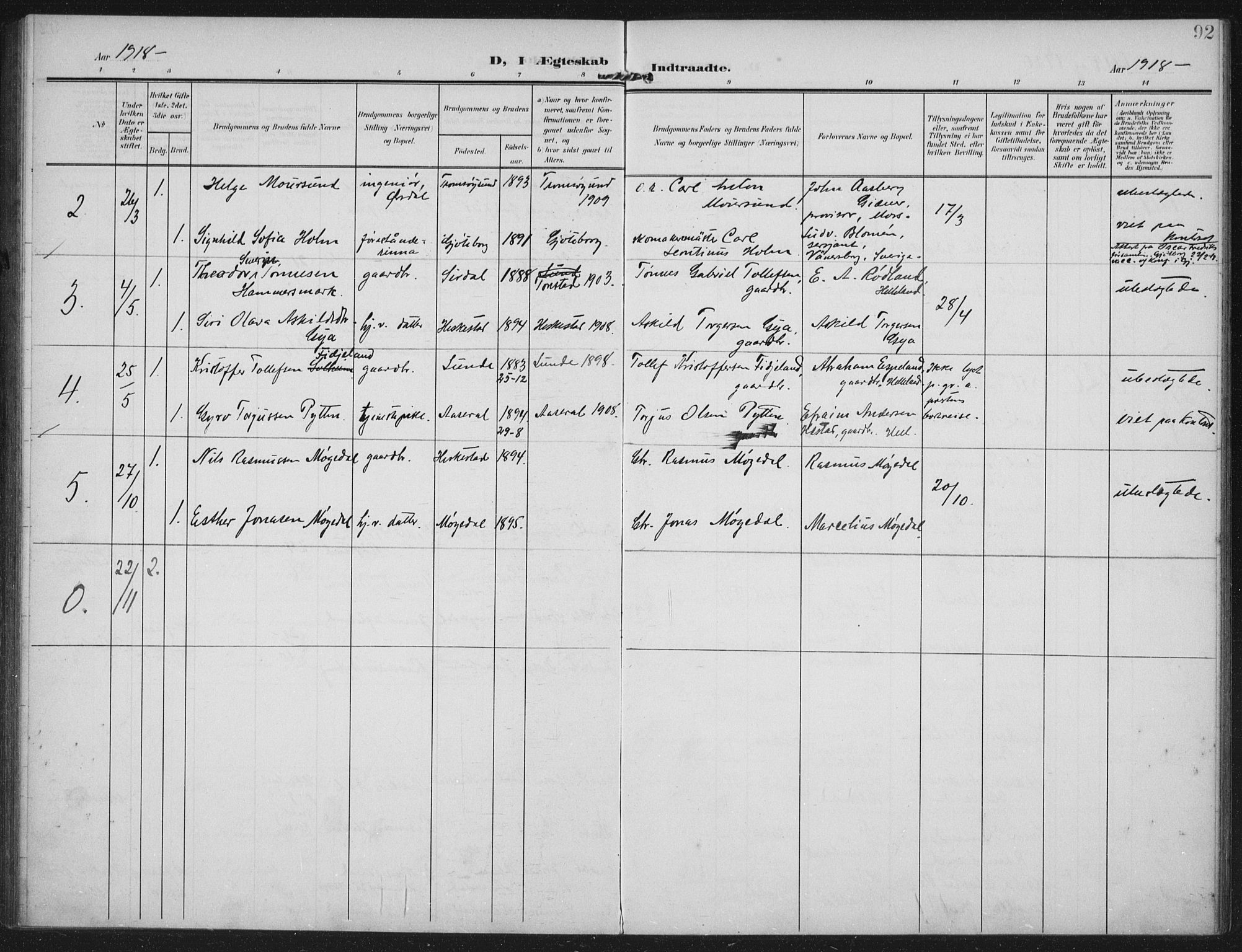 Helleland sokneprestkontor, SAST/A-101810: Parish register (official) no. A 12, 1906-1923, p. 92