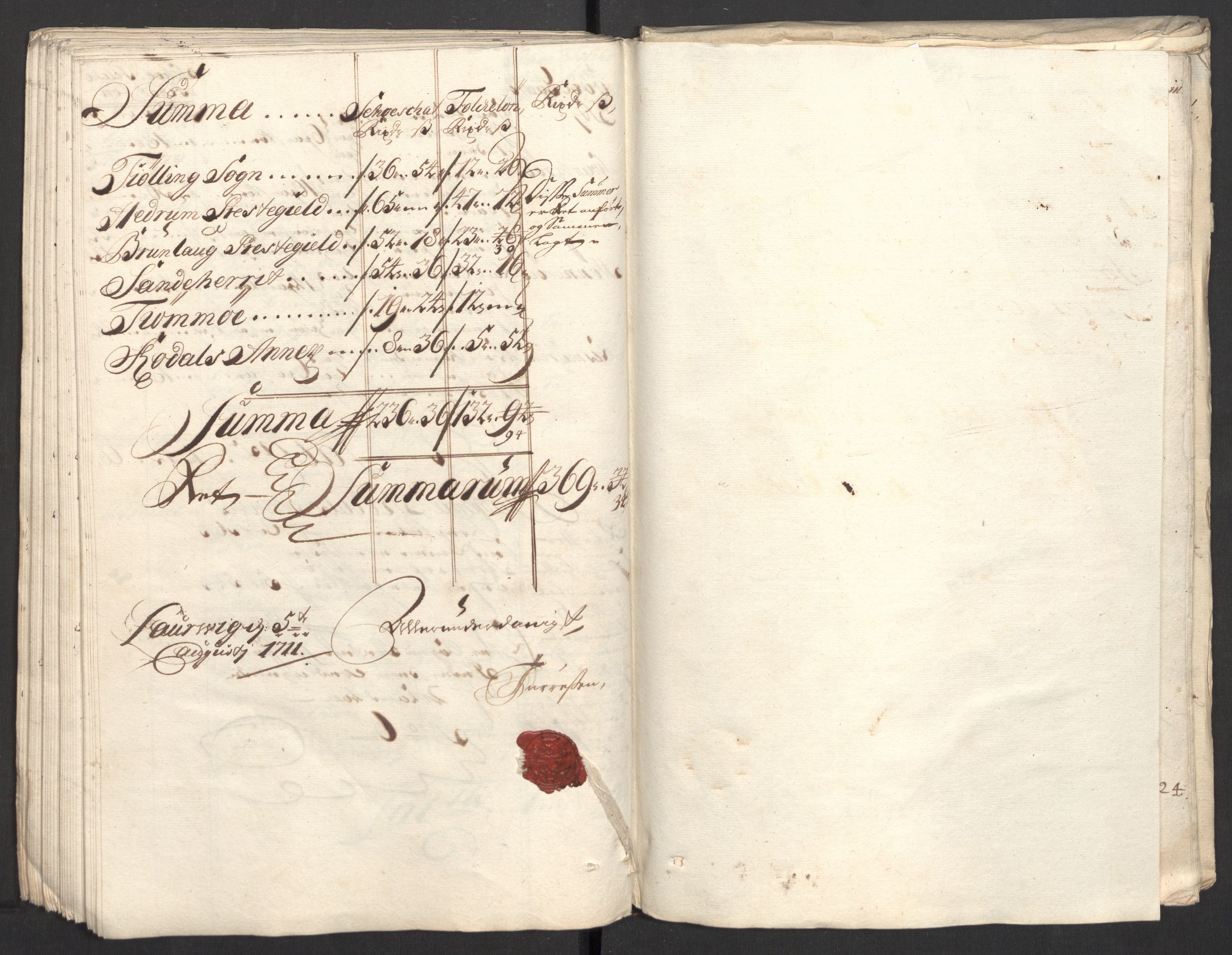 Rentekammeret inntil 1814, Reviderte regnskaper, Fogderegnskap, RA/EA-4092/R33/L1982: Fogderegnskap Larvik grevskap, 1711, p. 183