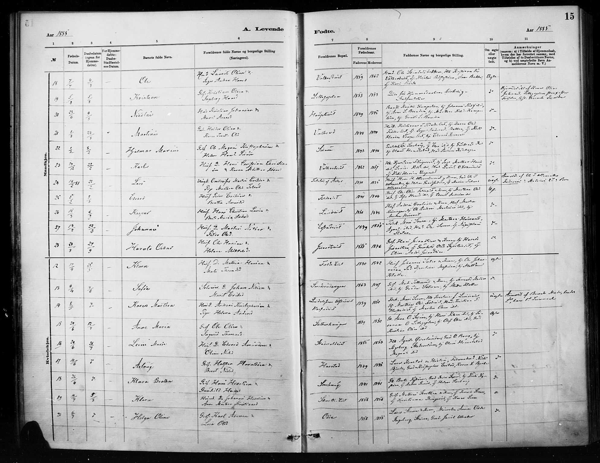 Nordre Land prestekontor, AV/SAH-PREST-124/H/Ha/Haa/L0004: Parish register (official) no. 4, 1882-1896, p. 15