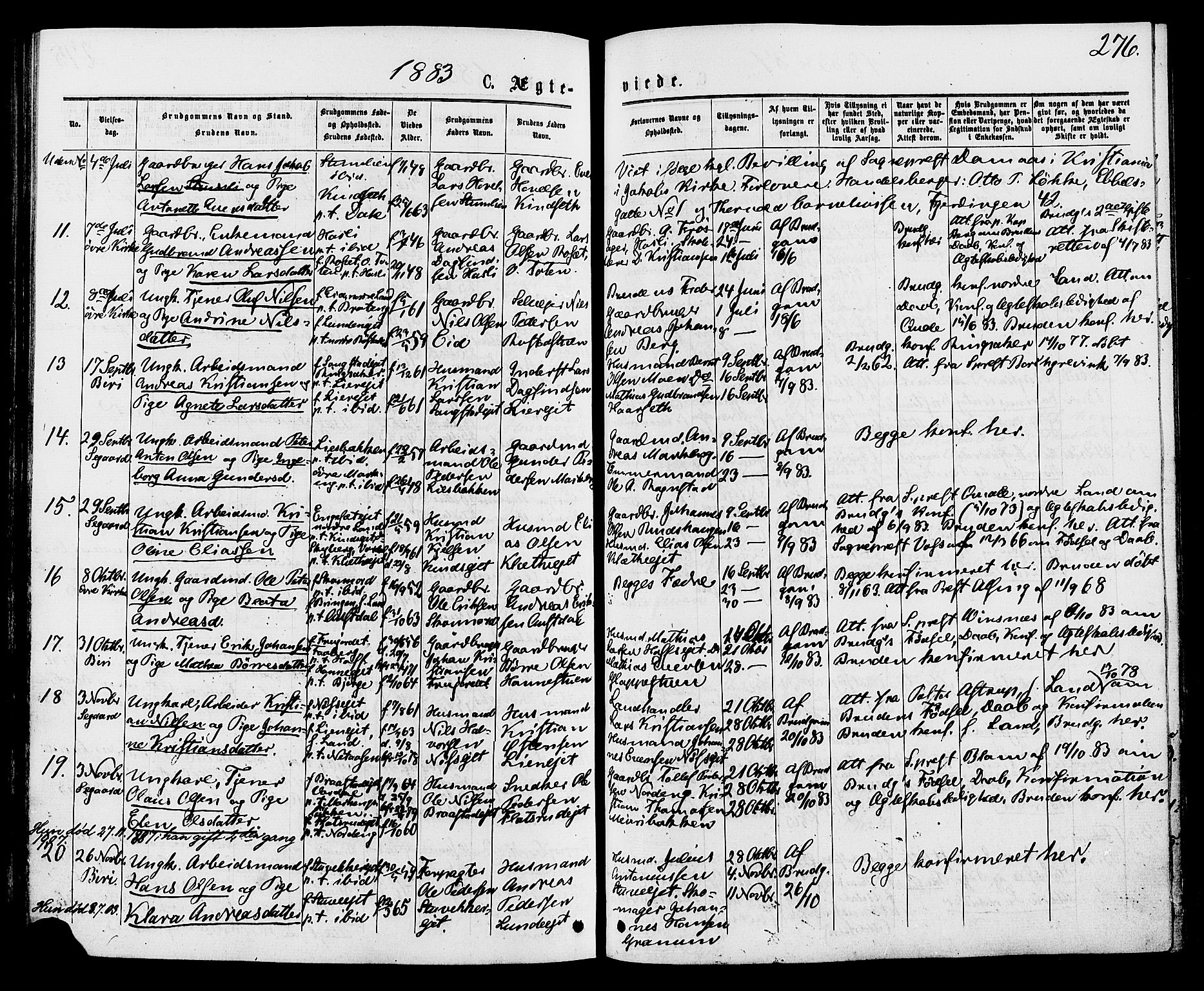 Biri prestekontor, AV/SAH-PREST-096/H/Ha/Haa/L0006: Parish register (official) no. 6, 1877-1886, p. 276