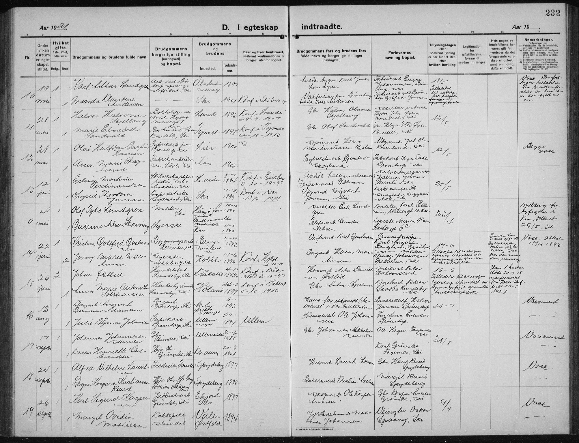 Kråkstad prestekontor Kirkebøker, SAO/A-10125a/G/Gb/L0002: Parish register (copy) no. II 2, 1921-1941, p. 232