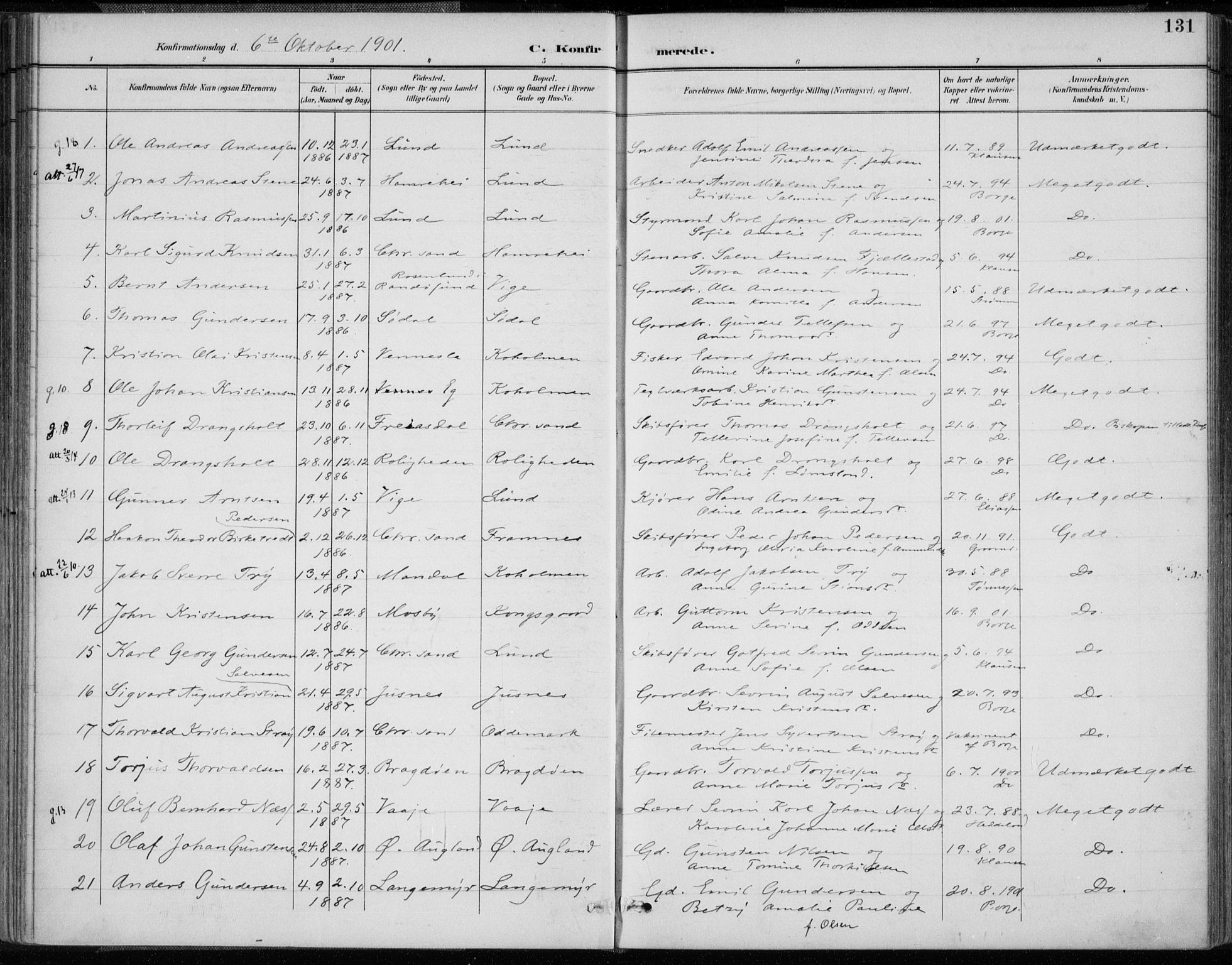 Oddernes sokneprestkontor, AV/SAK-1111-0033/F/Fa/Faa/L0010: Parish register (official) no. A 10, 1897-1911, p. 131