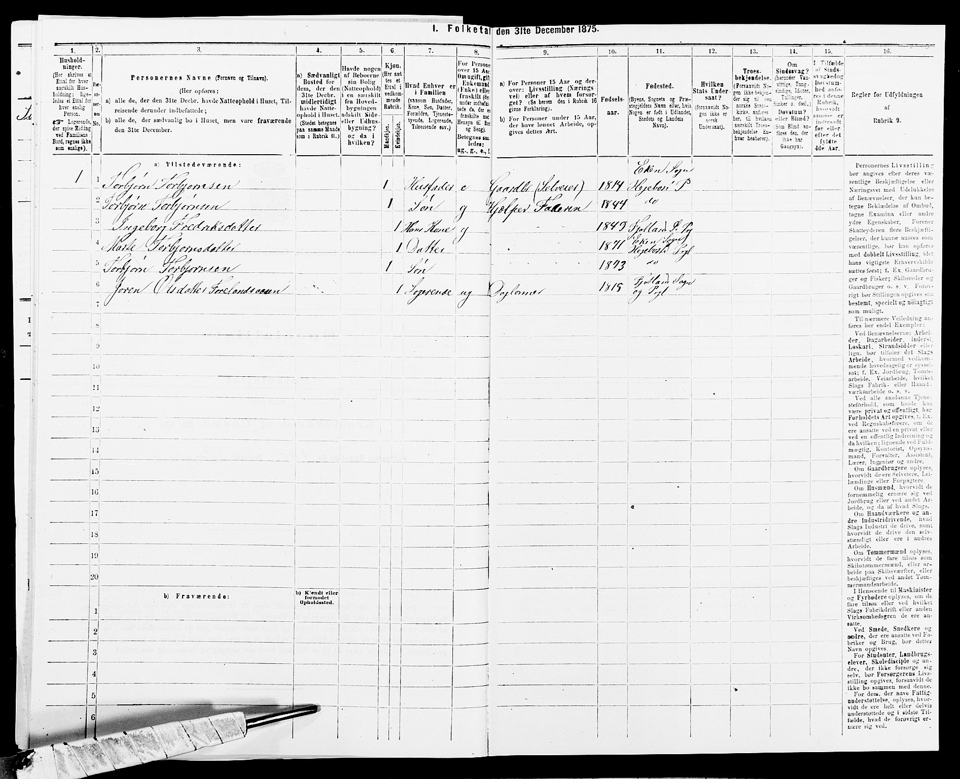 SAK, 1875 census for 1034P Hægebostad, 1875, p. 715