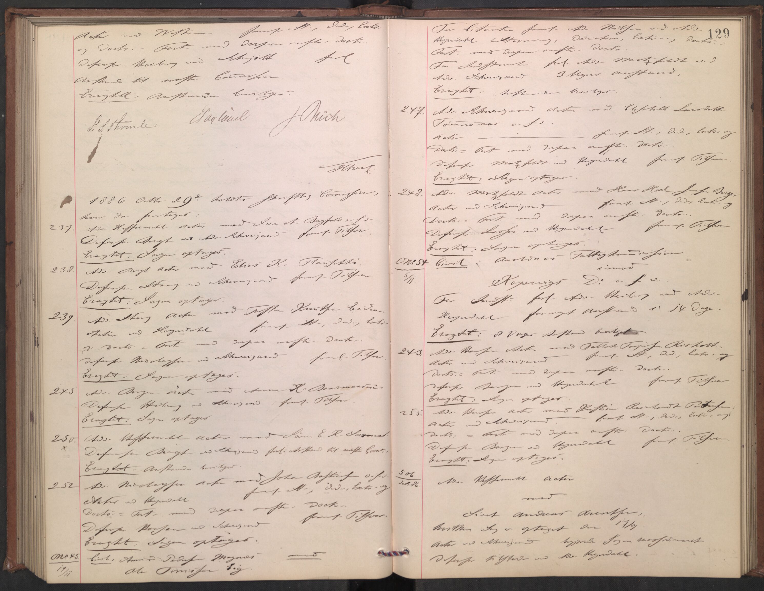 Høyesterett, AV/RA-S-1002/E/Ef/L0015: Protokoll over saker som gikk til skriftlig behandling, 1884-1888, p. 128b-129a