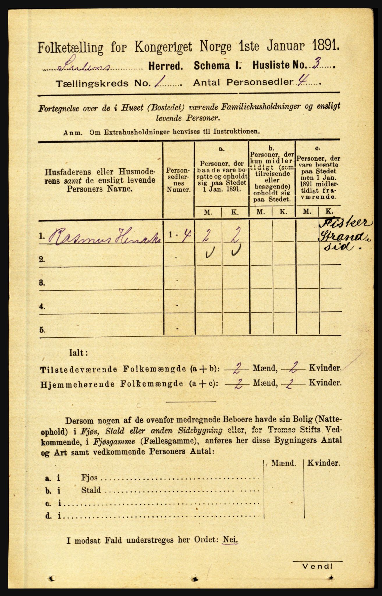 RA, 1891 census for 1412 Solund, 1891, p. 23