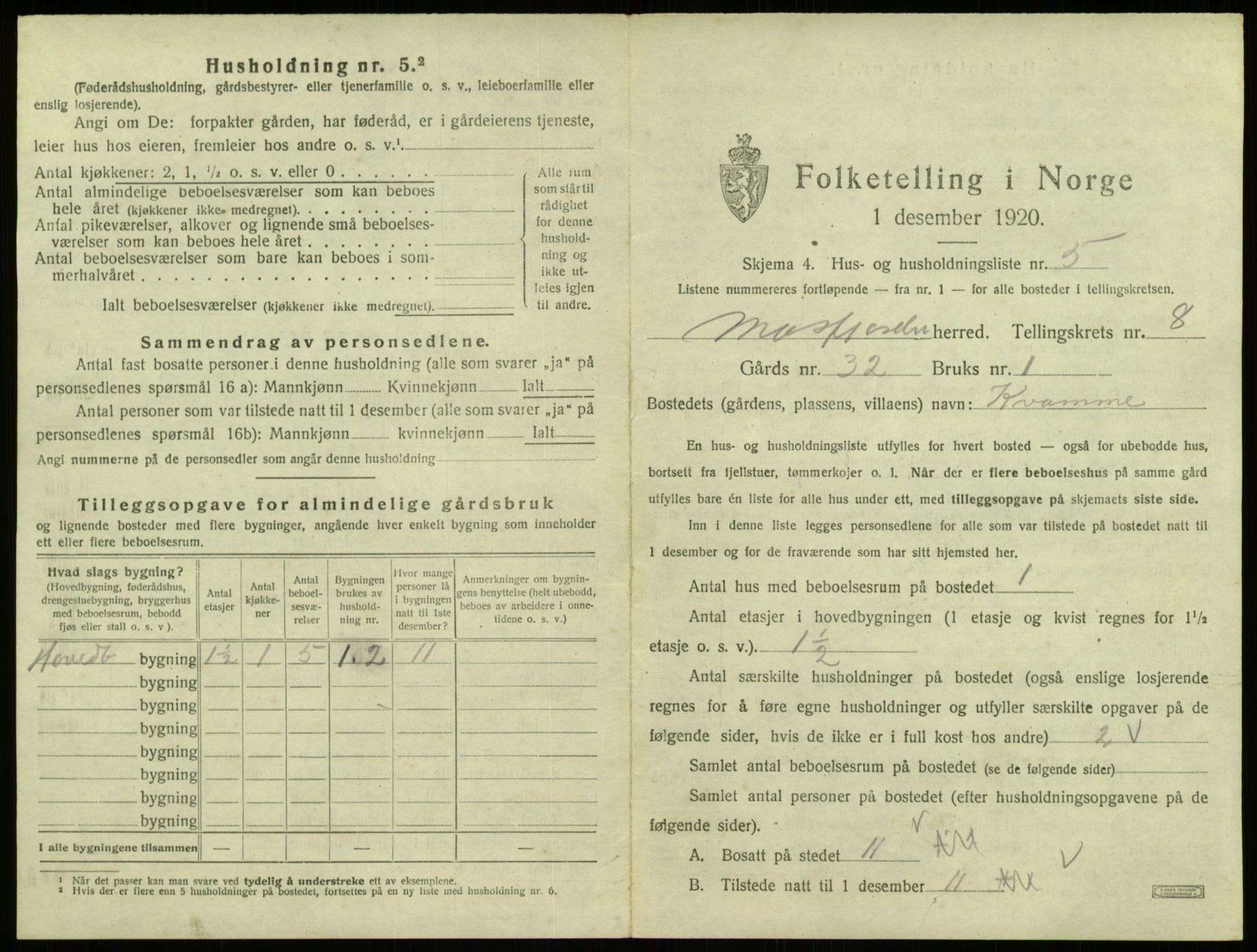 SAB, 1920 census for Masfjorden, 1920, p. 389