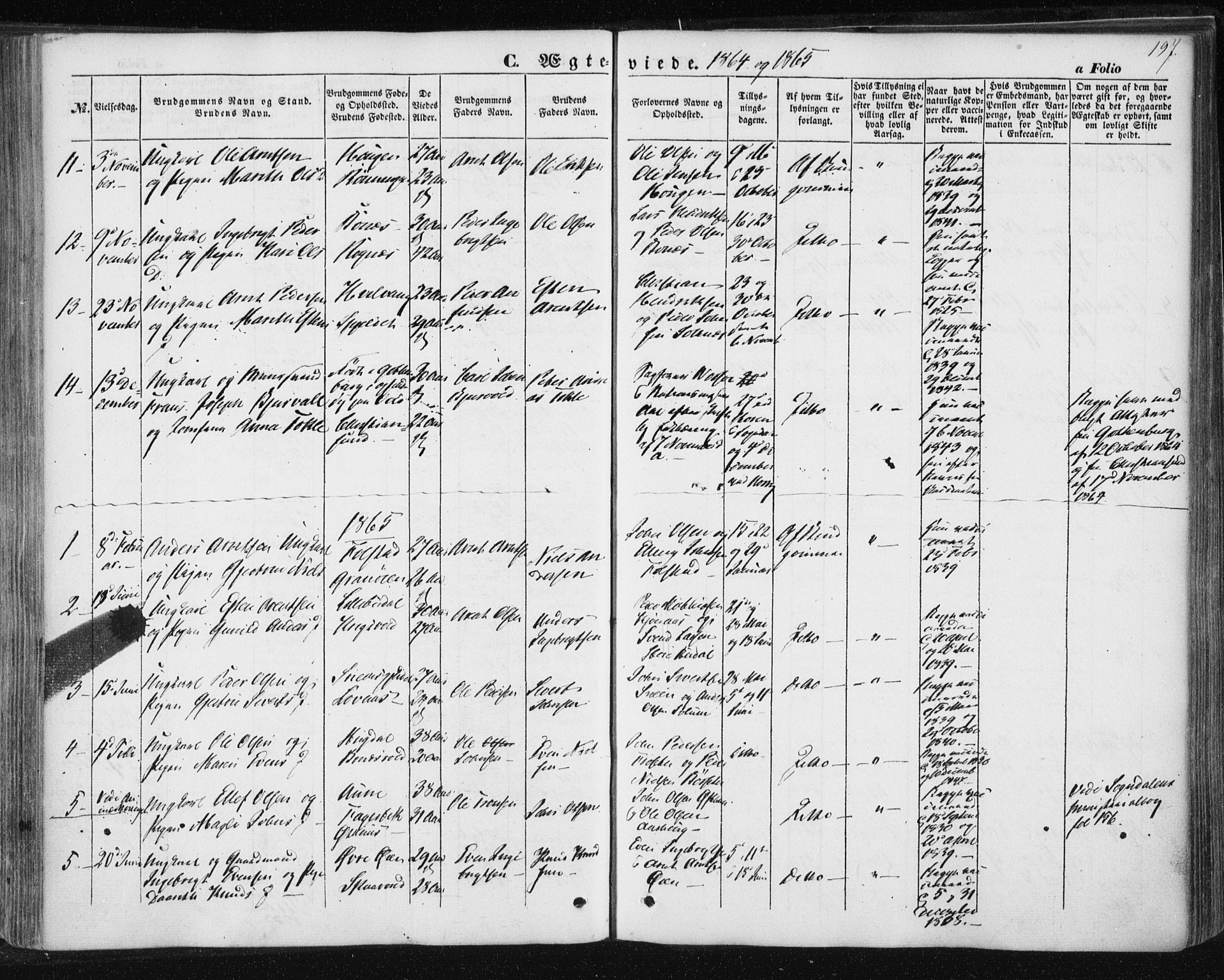 Ministerialprotokoller, klokkerbøker og fødselsregistre - Sør-Trøndelag, SAT/A-1456/687/L1000: Parish register (official) no. 687A06, 1848-1869, p. 197
