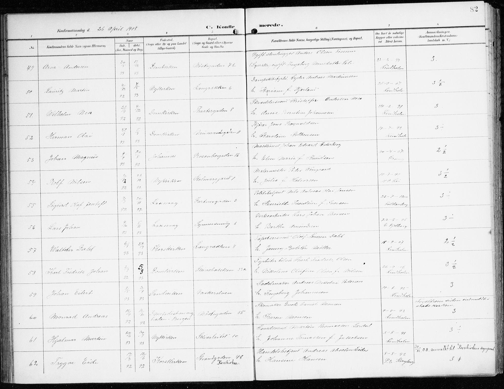 Domkirken sokneprestembete, AV/SAB-A-74801/H/Haa/L0031: Parish register (official) no. C 6, 1898-1915, p. 82