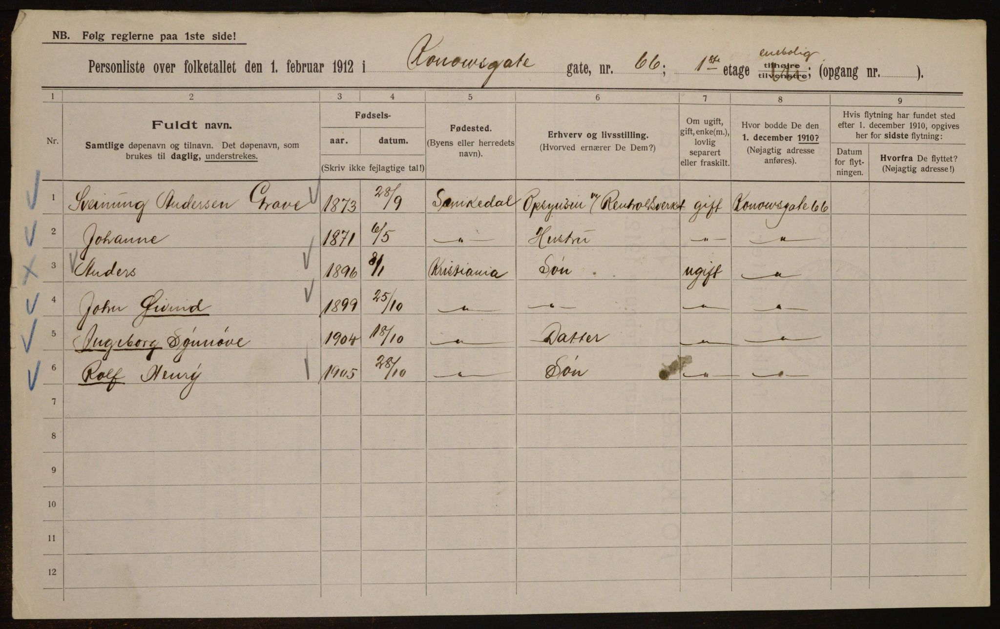 OBA, Municipal Census 1912 for Kristiania, 1912, p. 53676