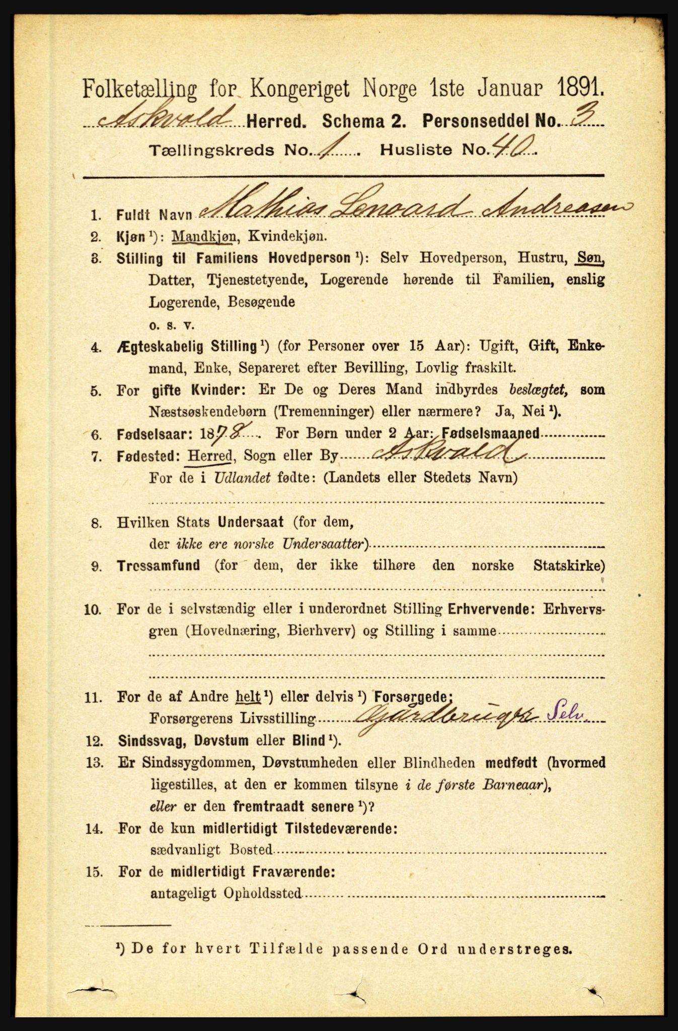 RA, 1891 census for 1428 Askvoll, 1891, p. 326