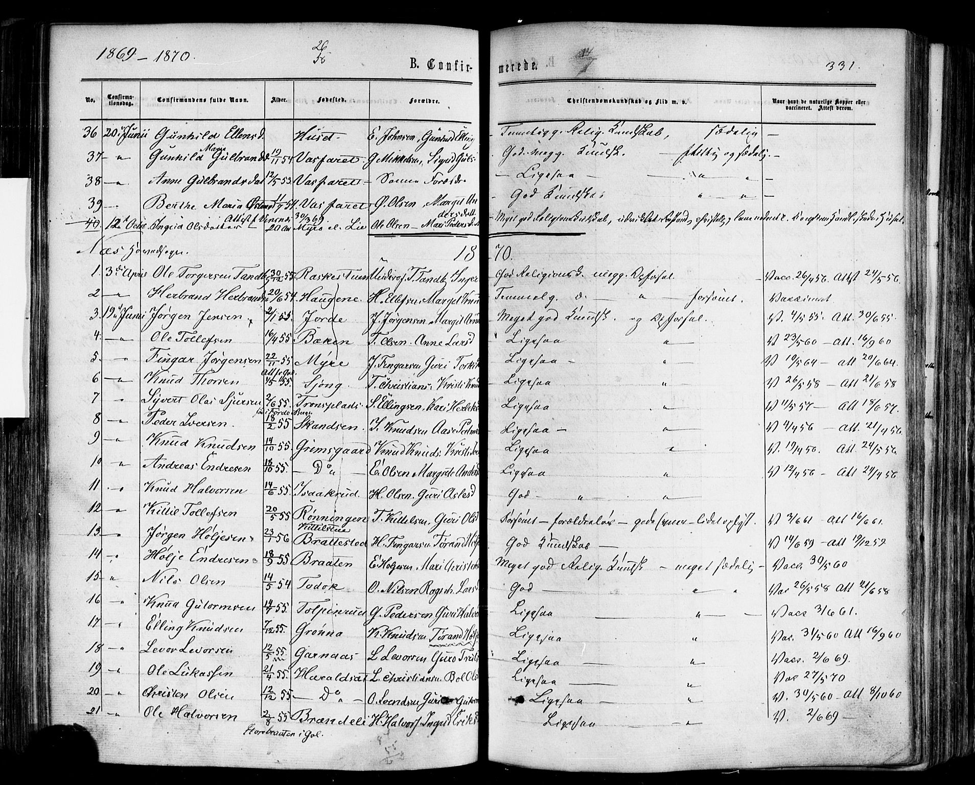 Nes kirkebøker, SAKO/A-236/F/Fa/L0010: Parish register (official) no. 10, 1864-1880, p. 331