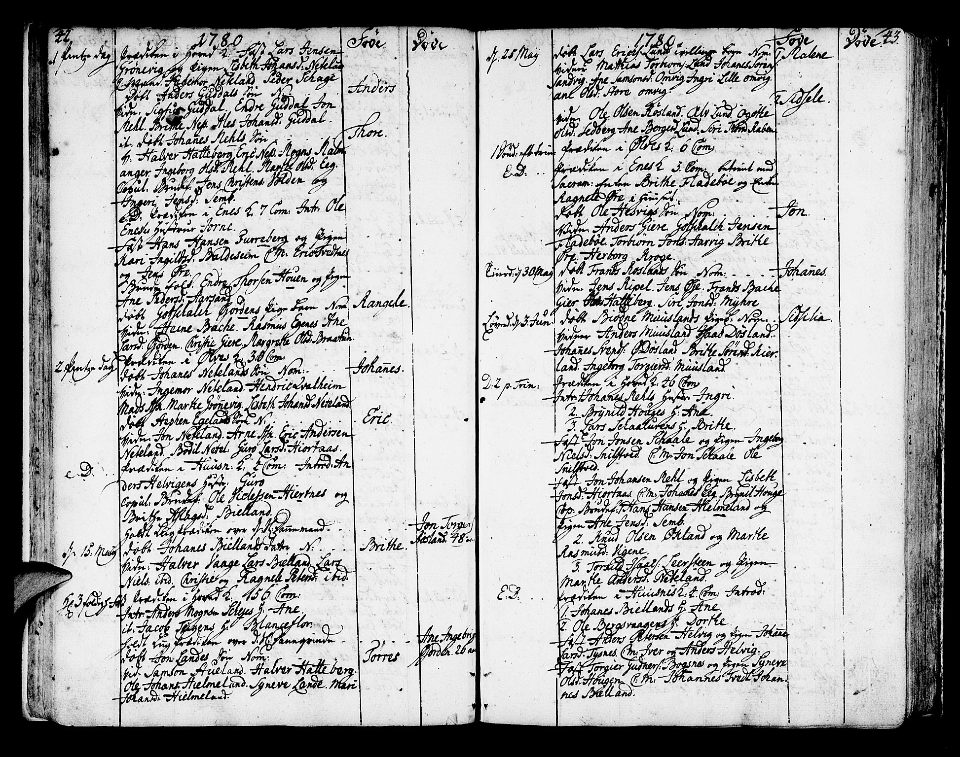 Kvinnherad sokneprestembete, AV/SAB-A-76401/H/Haa: Parish register (official) no. A 4, 1778-1811, p. 42-43